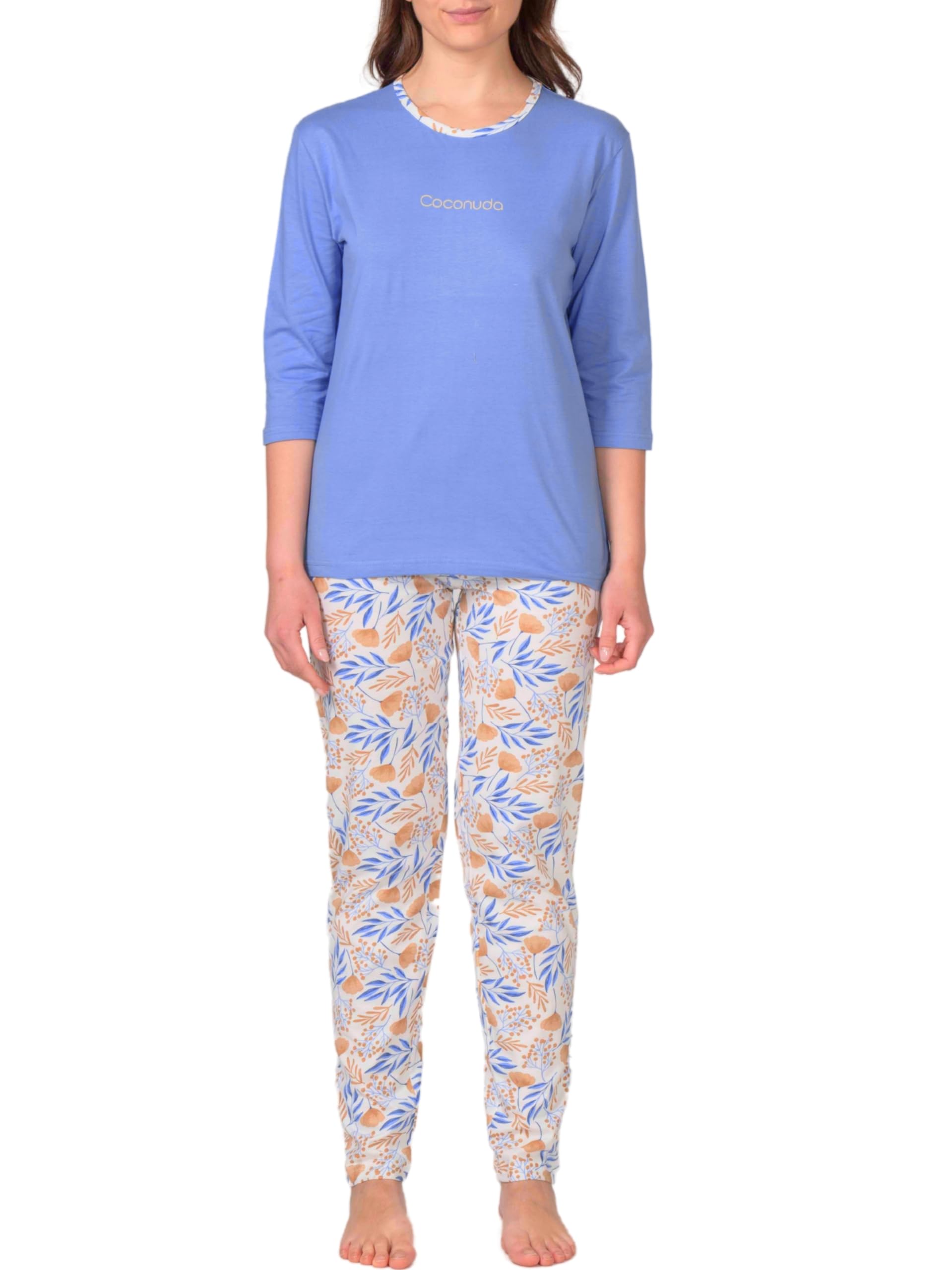 o-day Coconuda Pigiama Donna Cotone Leggero 100% - Ideale per Primavera e Mezze Stagioni - Completo di Maglia con Bottoni Pantalone Comodo ed Accessorio Coordinato