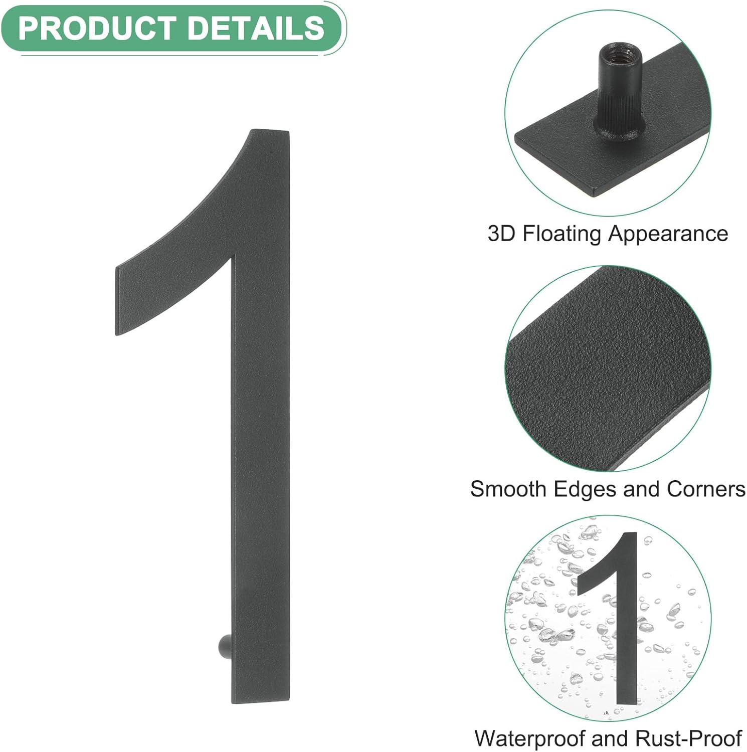 M METERXITY 8 Inch 304 Stainless Steel Floating House Numbers, Modern House Number 1 with Nail Kit and Instructions, Exterior House Numbers for Outside/Garden/Mailbox [Black]