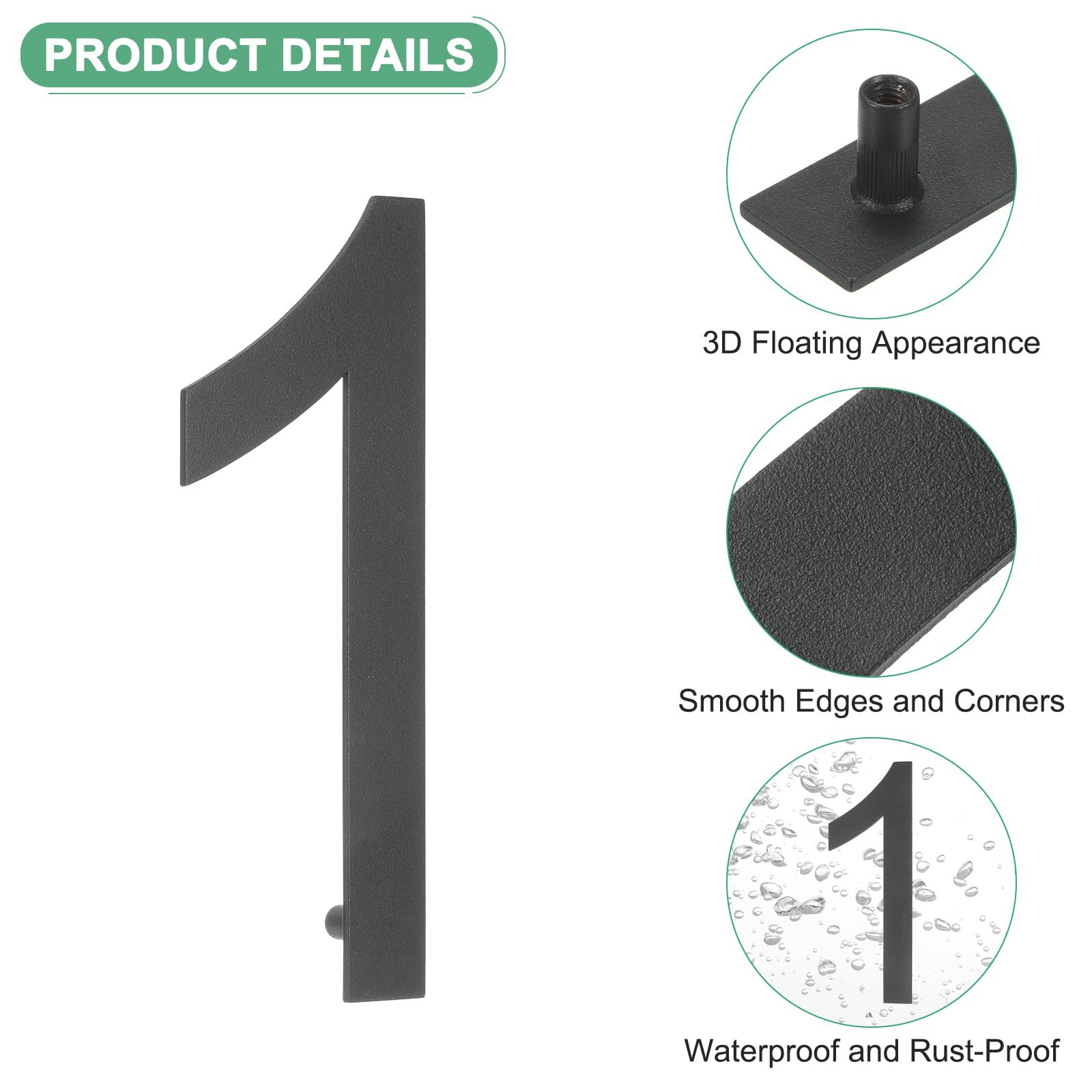 M METERXITY 8 Inch 304 Stainless Steel Floating House Numbers, Modern House Number 1 with Nail Kit and Instructions - Image 2