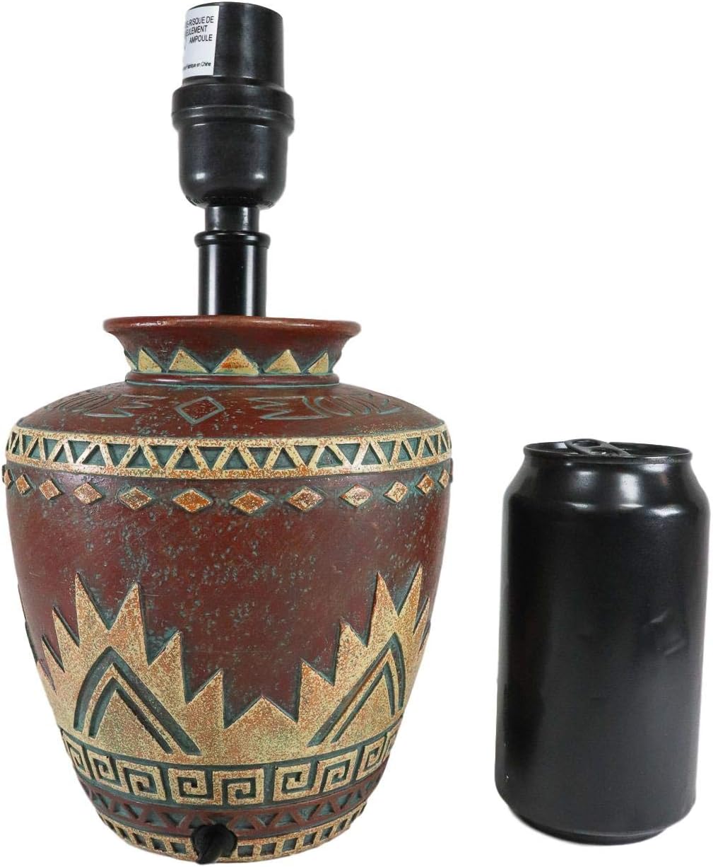 Ebros Red Southwest Tribal Greco Navajo Vector Geometric Design Petite Vase Shaped Desktop Side Table Lamp with Burlap Shade 15" Tall Native Indian Country Western Bedside Home Accent Lighting Decor