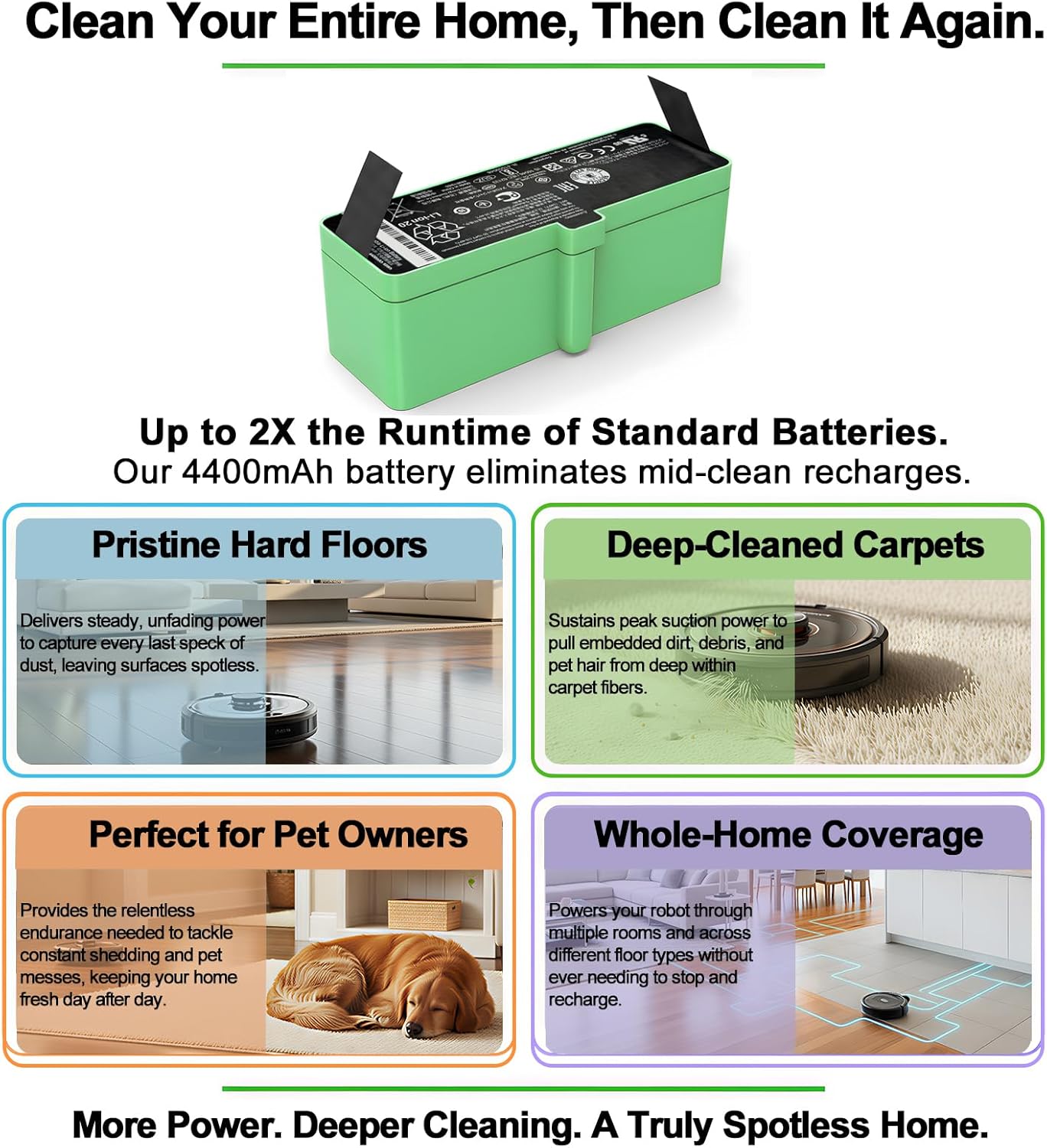 Upgraded 4400mAh Li-ion Battery for iRobot Roomba 500 600 700 800 900 Series, Compatible with Roomba 960 981 980 970 965 801 805 850 860 877 890 860 891 895 695 690 685 675 670 665 652 615 640 Series