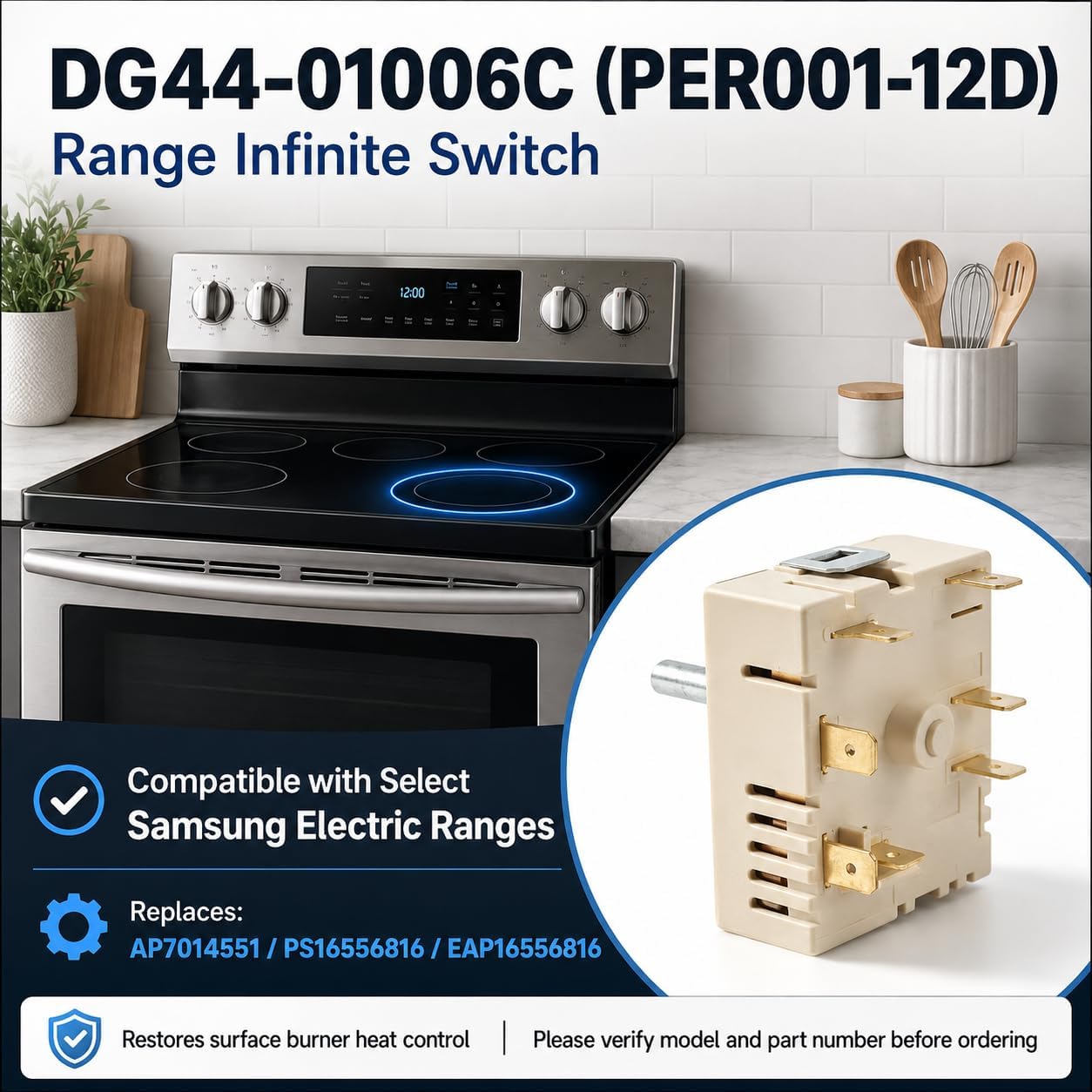 DG44-01006C Range Infinite Switch Compatible with Samsung Stove, PER001-12D