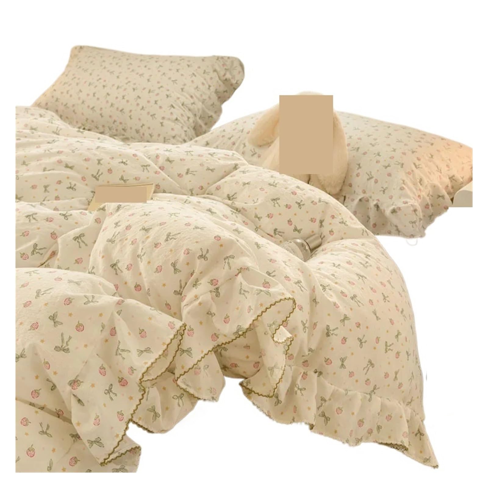 GCYEIDMA Ruffle Duvet Cover Bedding Sets Ruffle Lace Bow Quilt Cover Bedclothes Decor Woman Bedroom Duvet 4pcs(Color 1,200x230cm 4pcs)