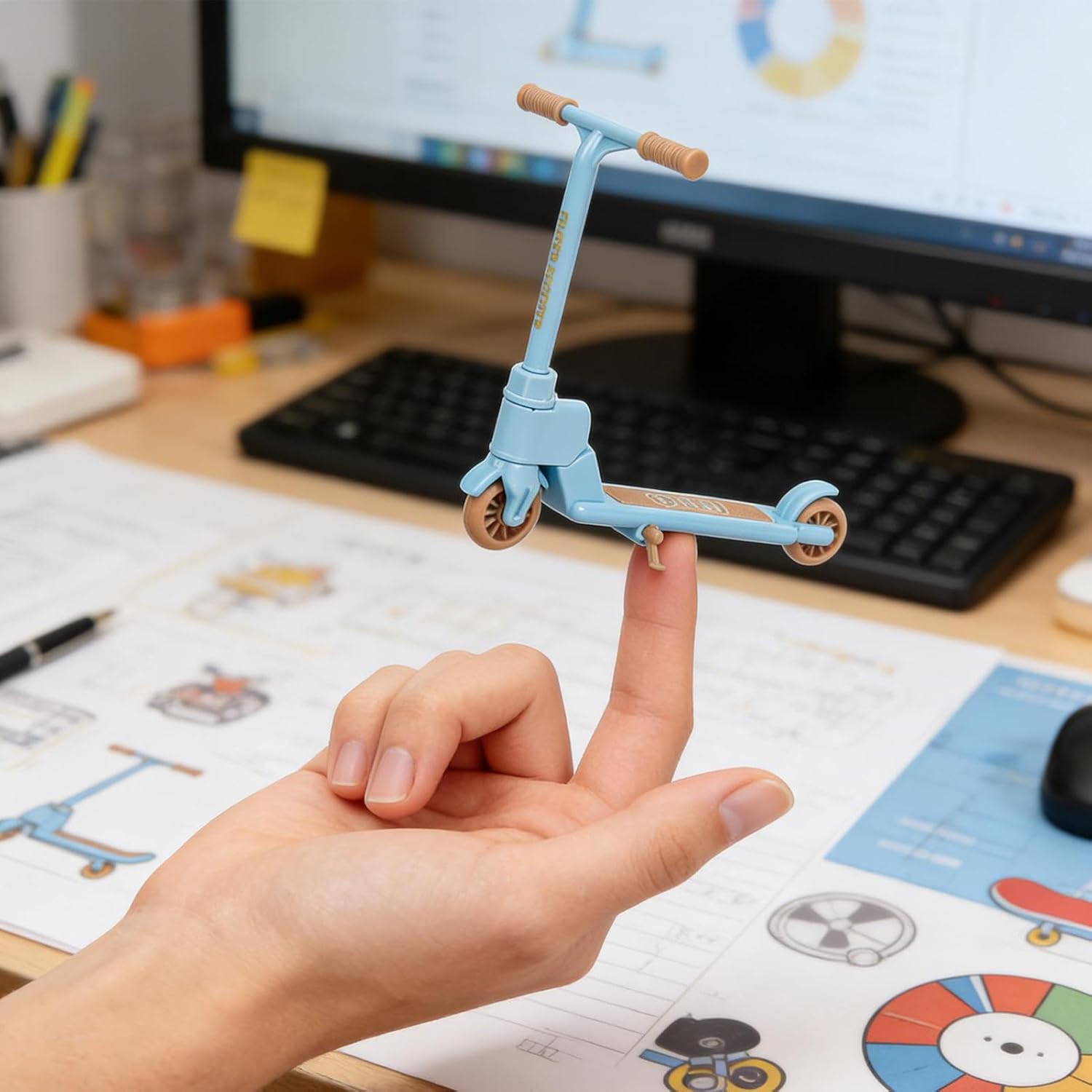 Finger Scooters - Two Wheel Foldable Fun Desk Gadget,Non-Slip Finger Training Toy - for Kids, Party, Home, School, Travel, Fidget, Entertainment