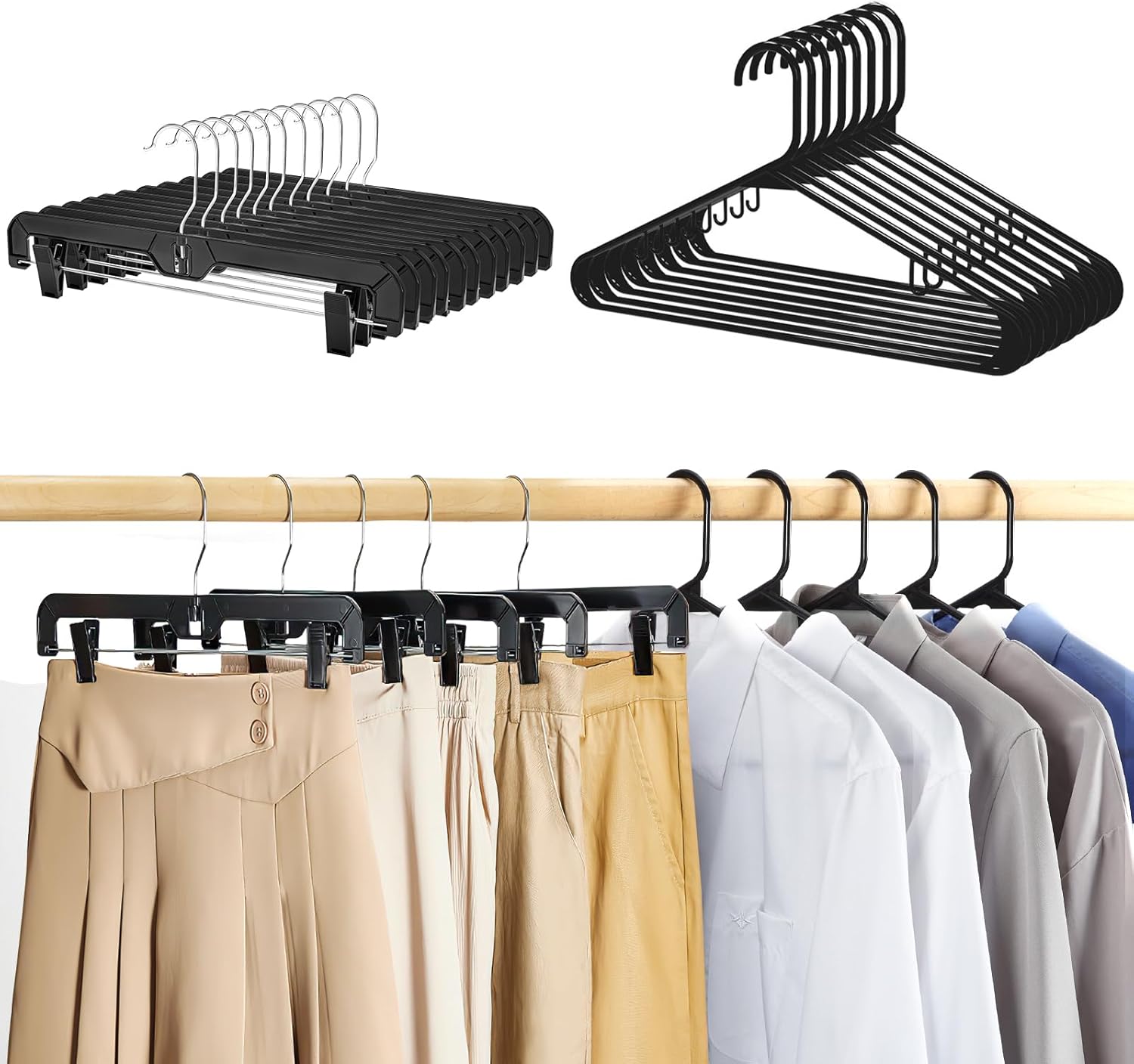 Black Pants Hangers 12 Pack and Black Plastic Hangers 60 Pack