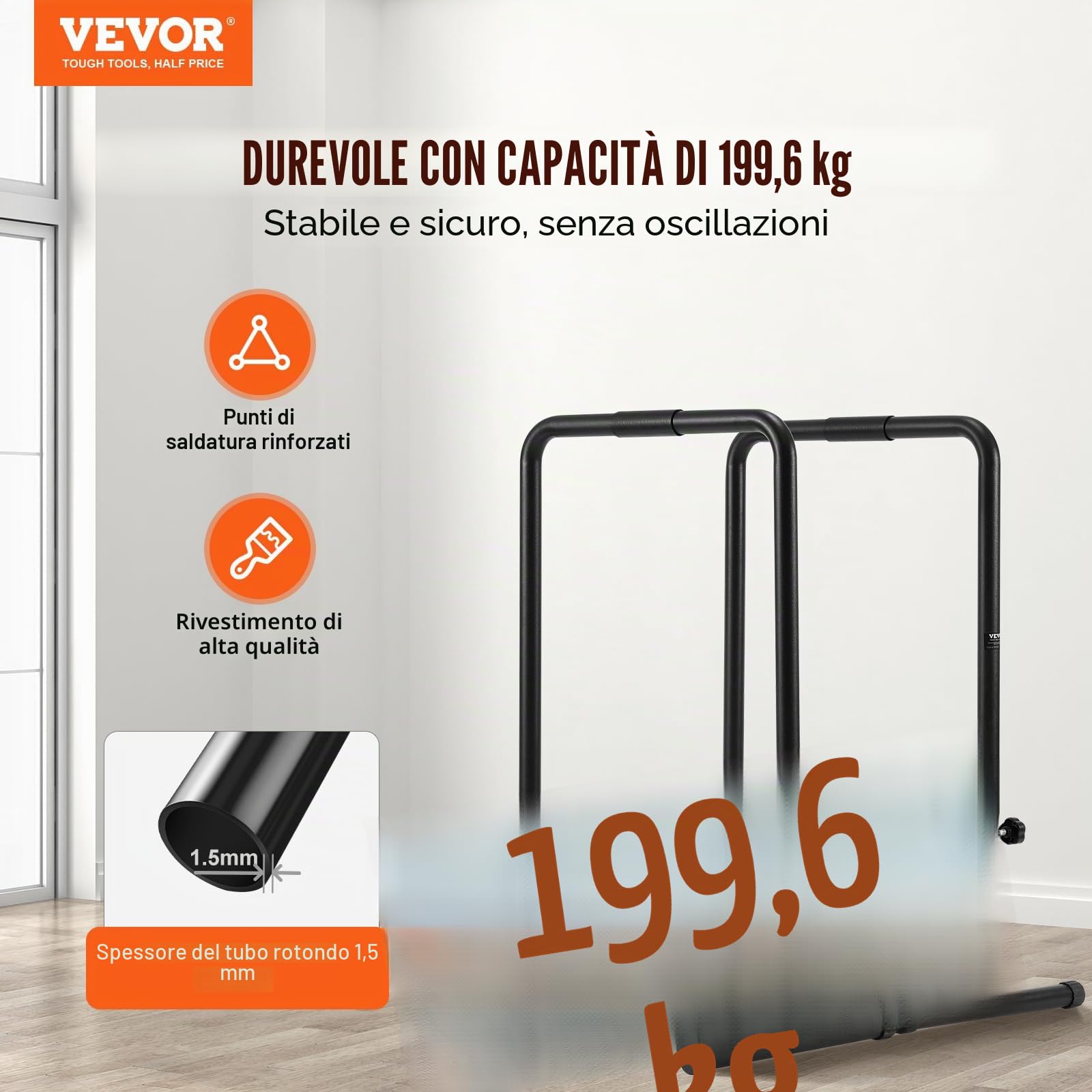 VEVOR Barre di Trazione Altezza Regolabile, Carico 200 kg per Fitness Dip Bar Station, Stabilizzatore, Parallele Push-up Stand, Parallele Barre per Allenamento Forza da Palestra da Casa