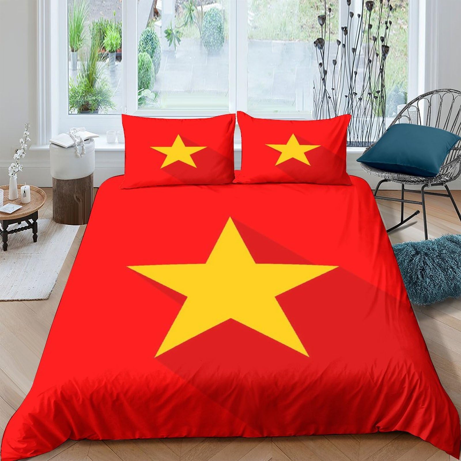 Bandiera del Vietnam Copripiumino 3D Con Stampa, Set Biancheria Da Letto 3 Pcs Set Copripiumino Microfibra Ipoallergenico Per,Bandiera nazionale in Ragazzi E Ragazze Double（200x200cm）