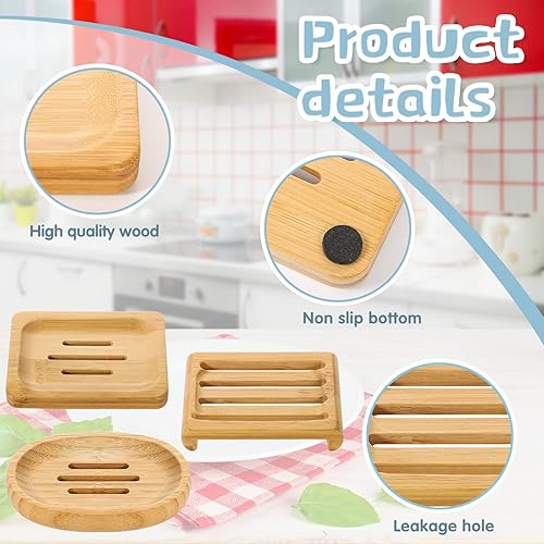 Miniatura 18 de 12 jaboneras de bambú, bandeja de jabón de madera, soporte para barra de champú, soporte para barra de jabón para baño, cocina (cuadrado y redondo)