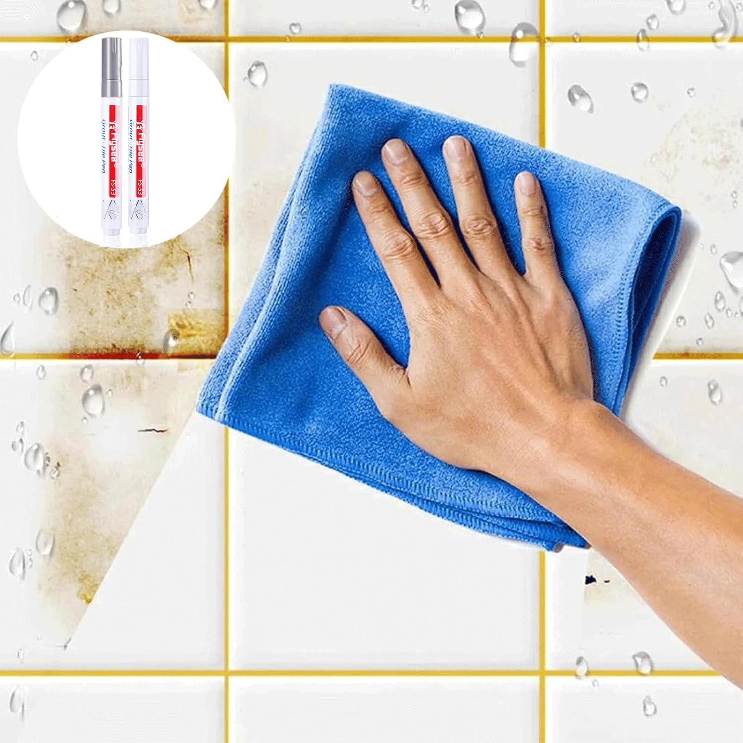 2 penne per fughe bianche e grigie, per piastrelle, per il bagno, impermeabile, per la riparazione delle fughe, per il bagno, con punta di ricambio, per la riparazione delle piastrelle, per il