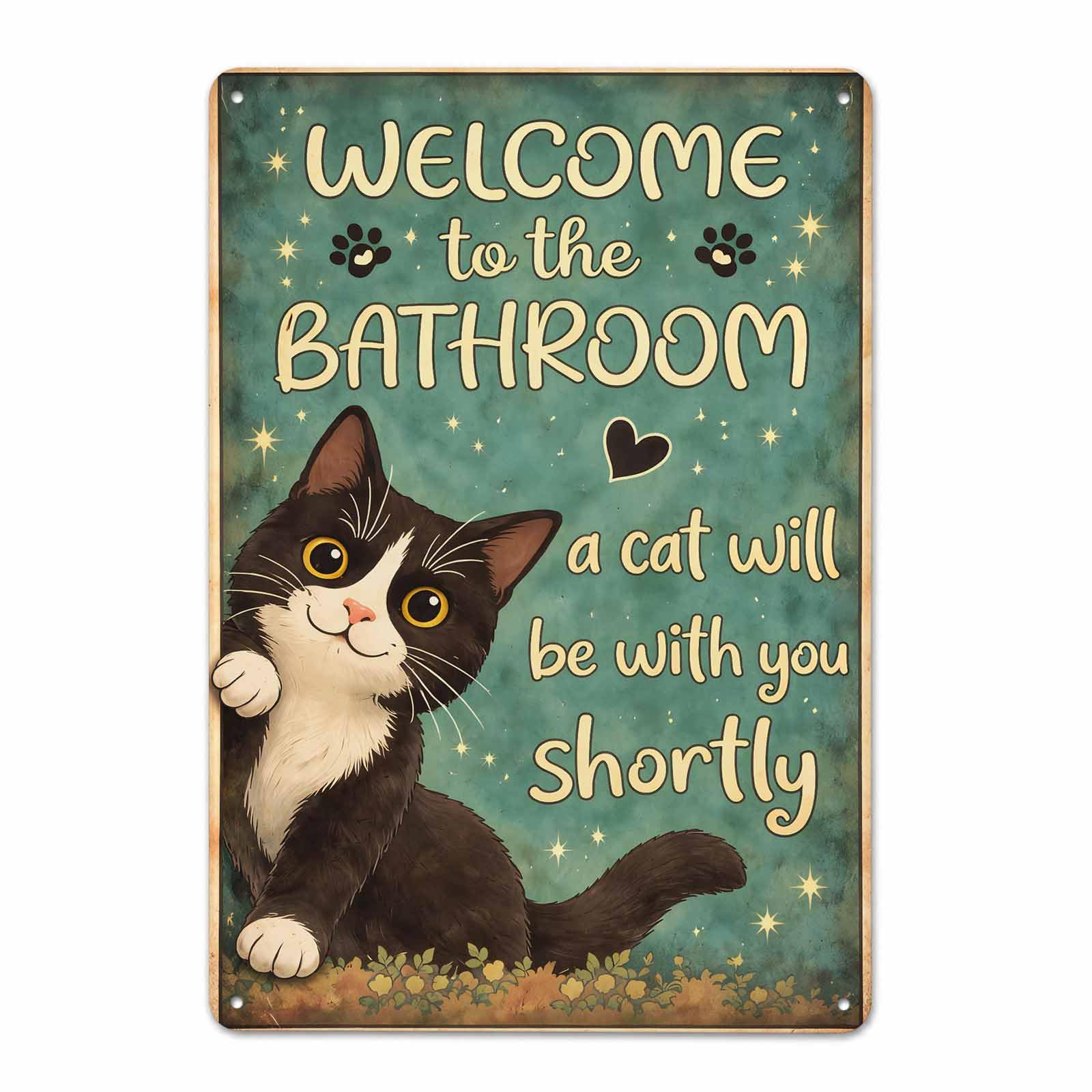 Gsrony Boys Type23 Welcome To The Bathroom Tuxedo Cat Vintage Metal Tin Sign 8X12,Waterproof