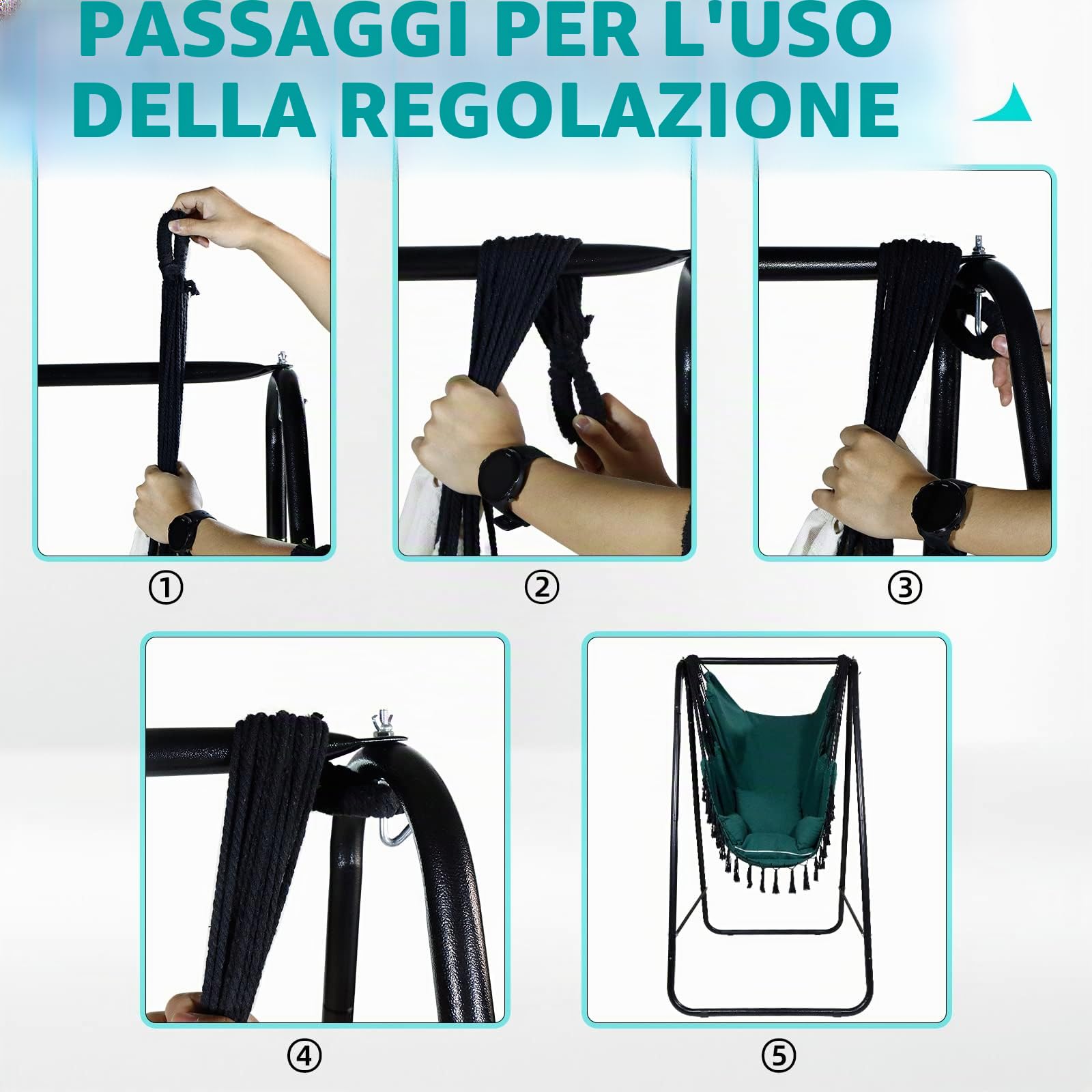 CCLIFE Sedia Amaca con supporto Sedia Sospesa Poltrona Sospesa da Giardino per interno Esterno Giardino Capacità di Carico 100 kg, Color:Verde