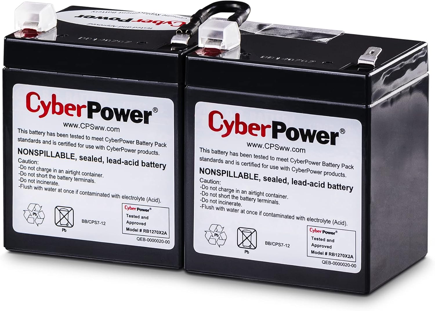 CyberPower RB1270X2A UPS Replacement Battery Cartridge, Maintenance-Free, User Installable, 12V/7Ah,Black, 2.75 x 7.08 x 4.17 inches
