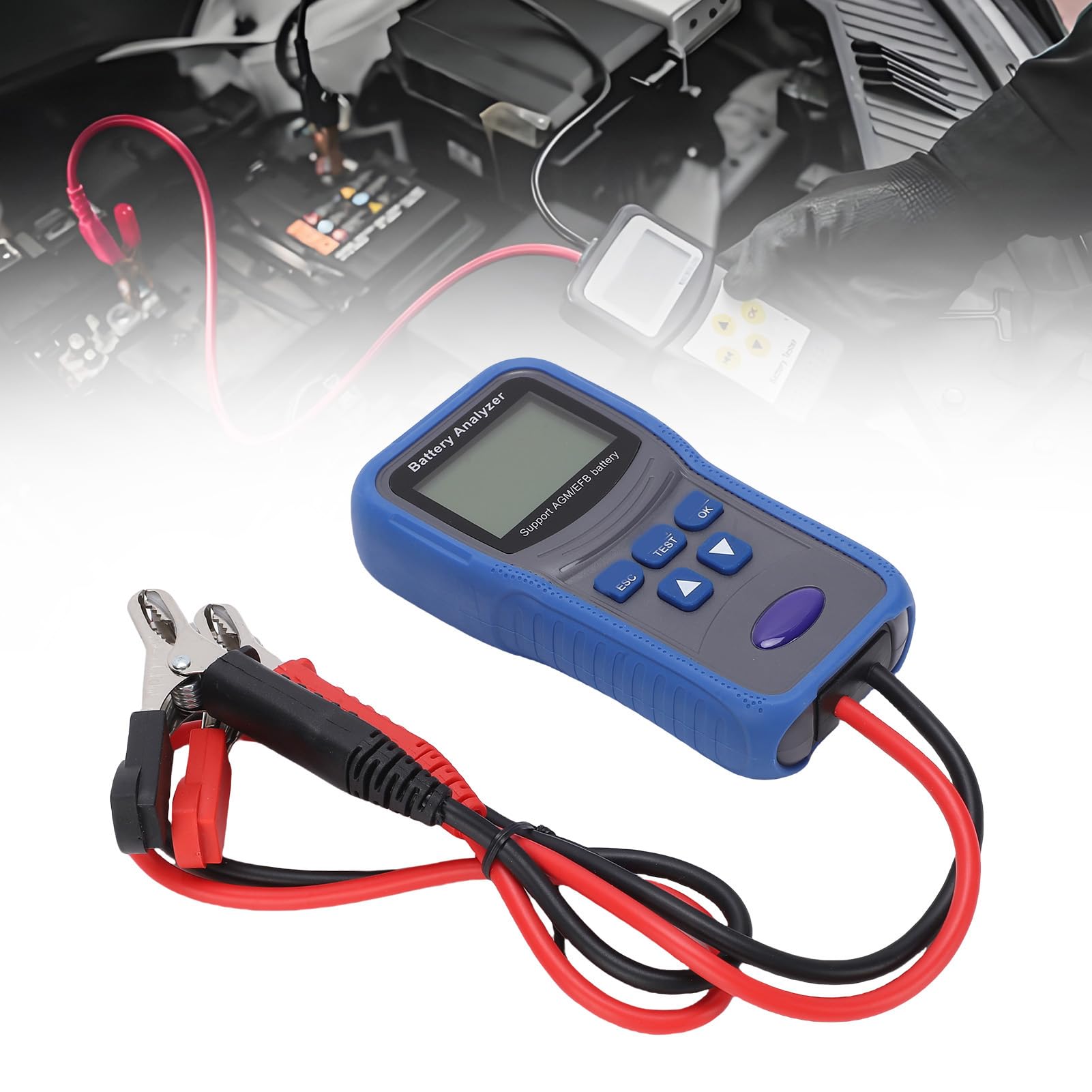 Eujgoov Probador de Batería de Coche 100-2000 CCA Digital Auto Analyzer para Camión Marina Motocicleta Barco con Pantalla LCD AGM/EFB Start Stop Batería Prueba