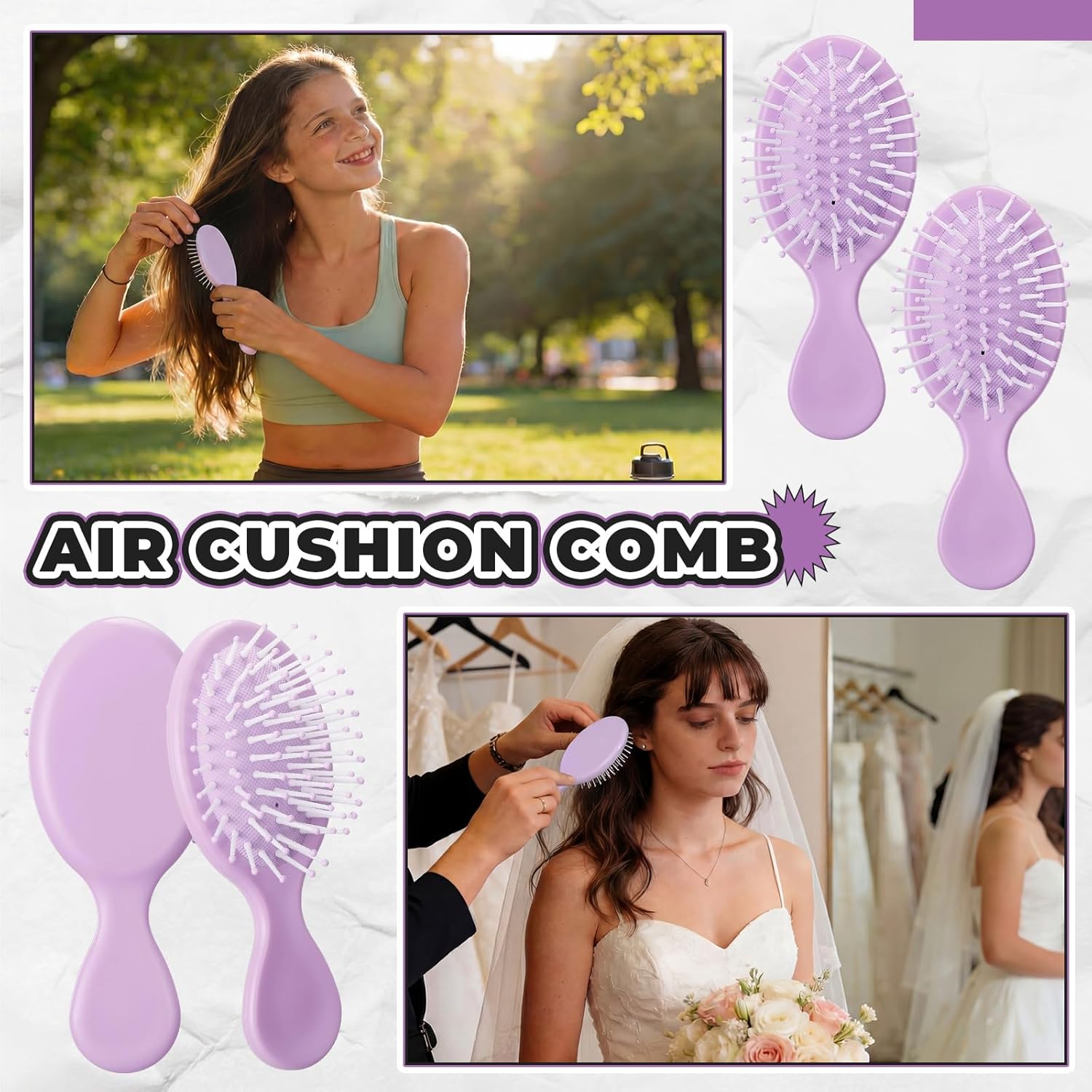 LemonRoad 30 Pack Mini Hair Brushes Bulk Soft Bristles Detangling Hairbrush Individually Wrapped Travel Hairbrush for Women Girl Most Hair Types(Purple)