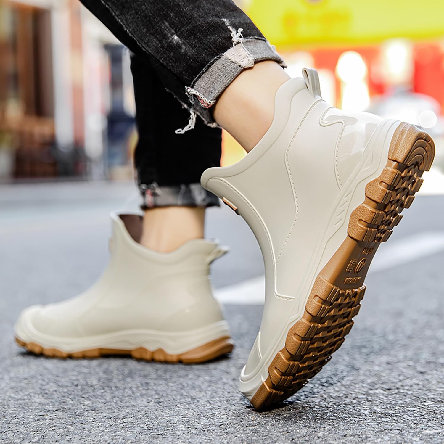 Chelsea Waterproof Rain Boots for Men Non-Slip Ankle Garden Shoes Comfort Slip-On Rubber Yard Work Booties for Rainy Day Car Washing Fishing Washing Dog Walking