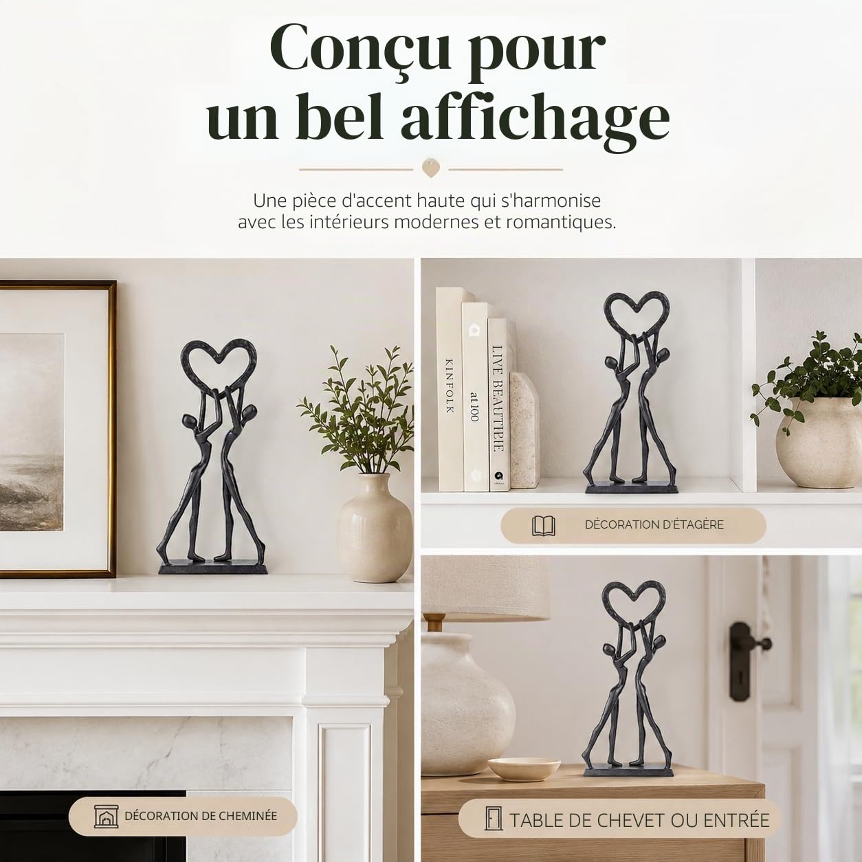 XMGZQ Sculpture en fer faite à la main en forme de cœur pour couples, elle ou épouse - Décoration d'intérieur