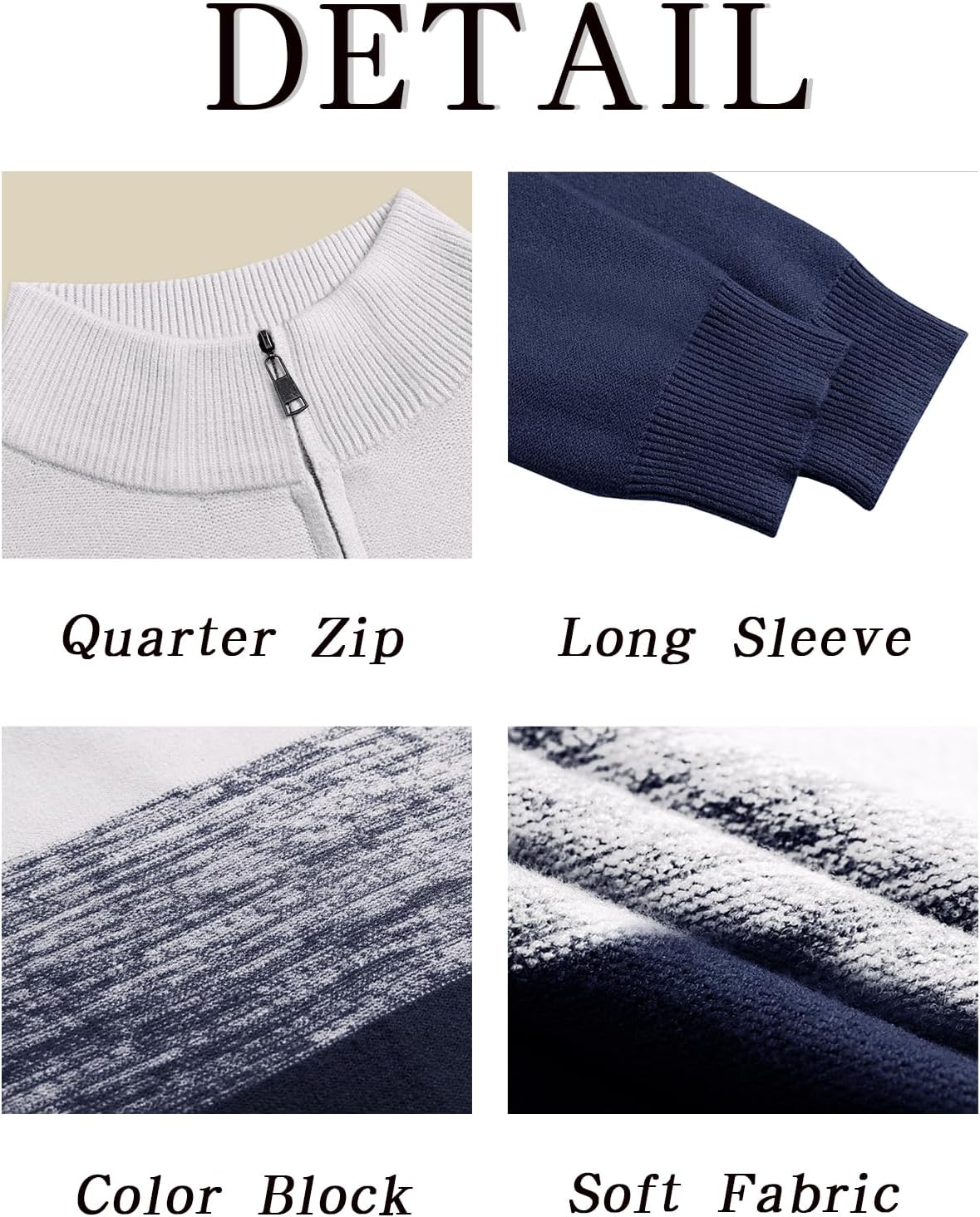 Runcati Mens Quarter Zip Sweaters Mock Neck Pullover Sweater Knitted Casual Color Block Fall Winter Sweaters - Image 6