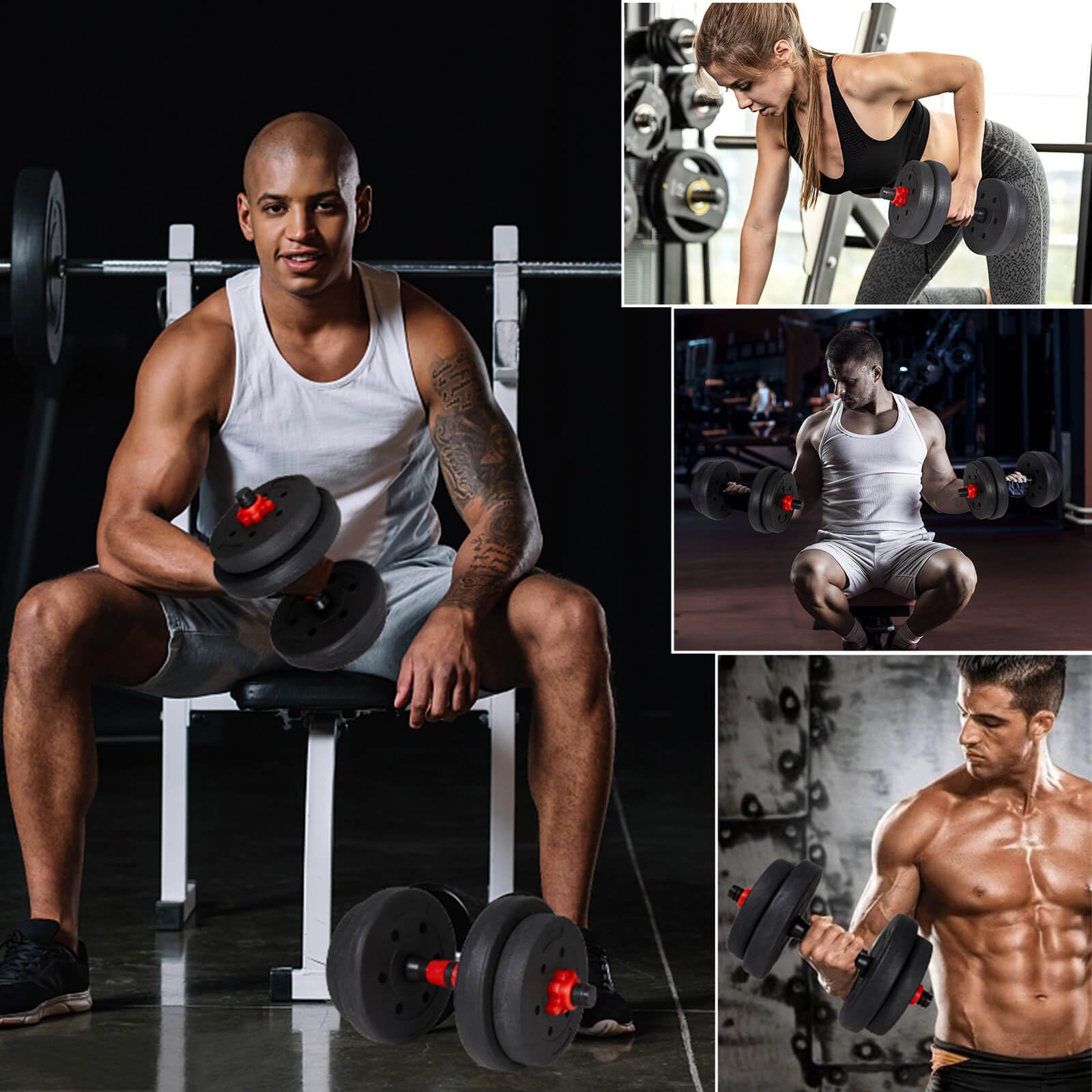 ALLinLIFE Mancuernas Ajustables 10/15/20/30/40/50KG, Juego de Pesas Multifunción con Pesas Barra Recta y Mangos Antideslizantes, Pesas Ajustables para Musculación y Fitness Gimnasio en Casa