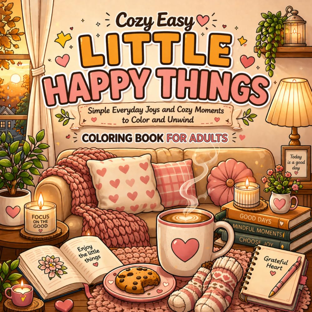 Cozy Easy Little Happy Things Coloring Book for Adults: Simple Everyday Joys and Cozy Moments to Color and Unwind with Bold Easy Designs and Relaxing Scenes