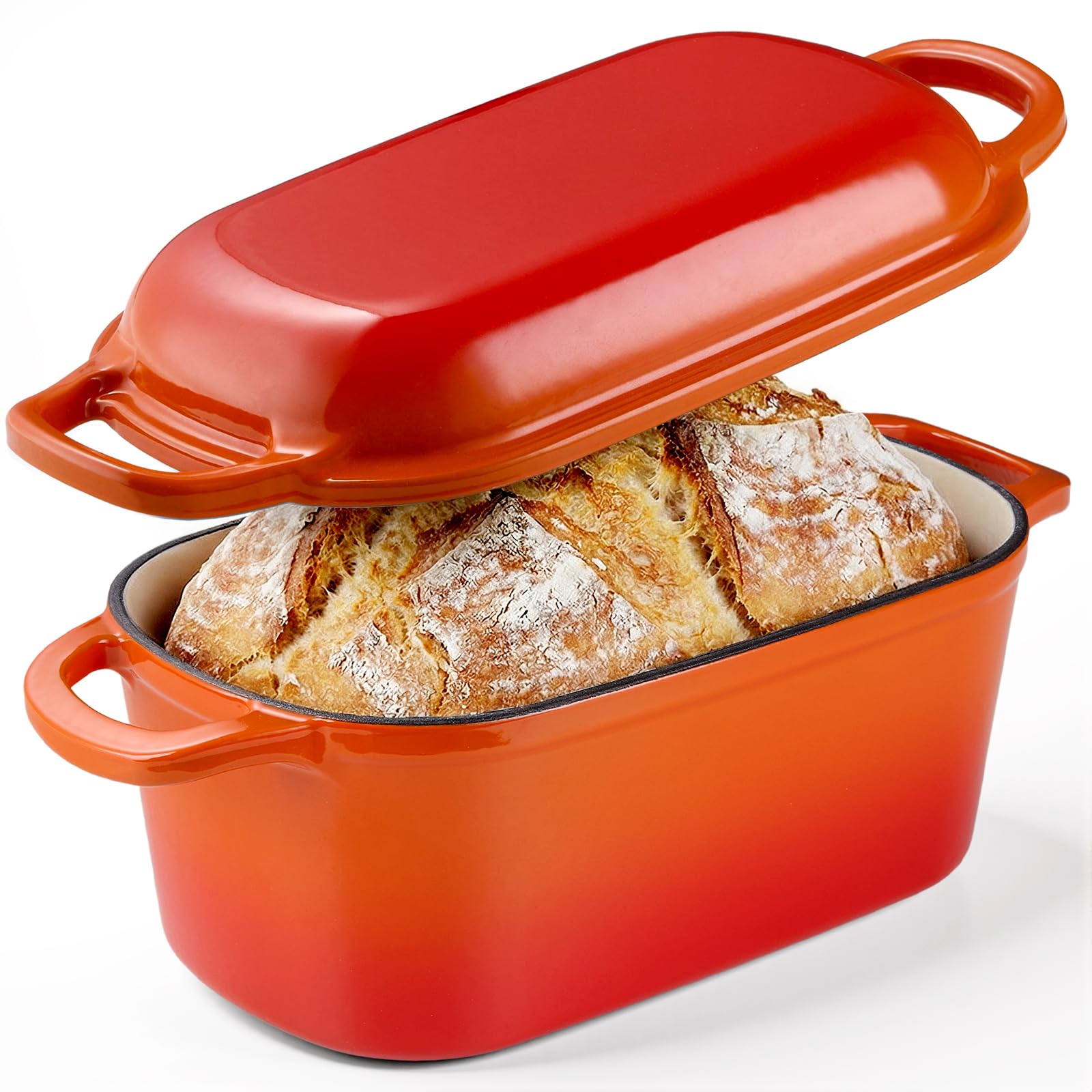 Komore Dutch Oven for Bread Making, 3.8L Enameled Cast Iron Pot with Lid for Sourdough Bread, Roasting, Braising & Frying - Oven Safe up to 500°F, Non Stick, 28cm (Orange)