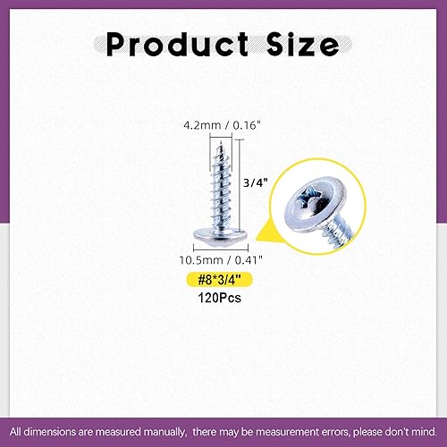Miniatura 9 de Swpeet Kit surtido de tornillos para madera con cabeza de armadura modificada Phillips, 180 unidades, de 6 tamaños #8 x 12 pulgadas, 58 pulgadas, 34