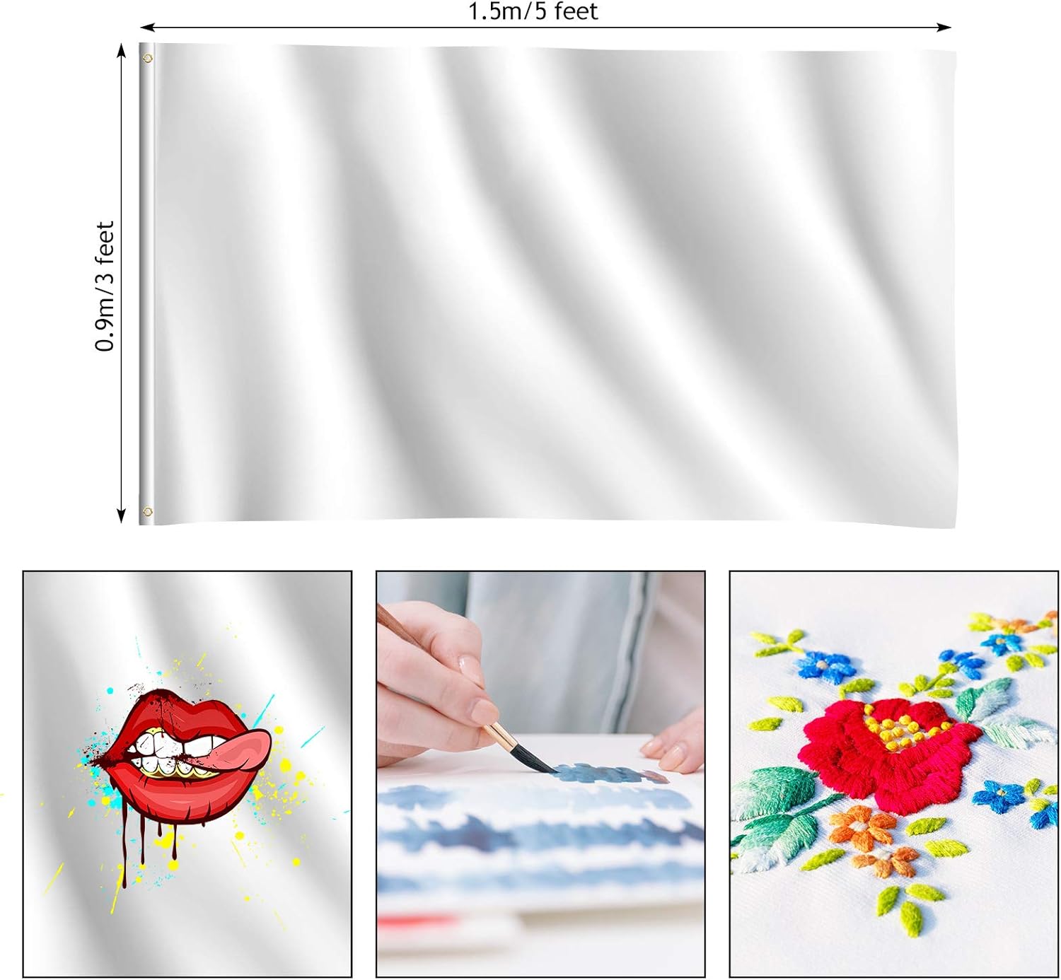 Hicarer 8 Pieces 3 x 5 Foot Solid Plain White Flags DIY Blank Flags Pure Color Polyester Outdoor Banner with Grommets for 4th of July Party Fraternities Sport Dorm Room Indoor Garden Decorations