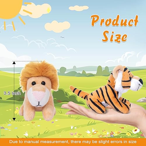 Miniatura 4 de My OLi Paquete de 10 juguetes de animales salvajes de peluche de 3.5 pulgadas de la selva, pequeños animales de peluche a granel para niños, tigre,