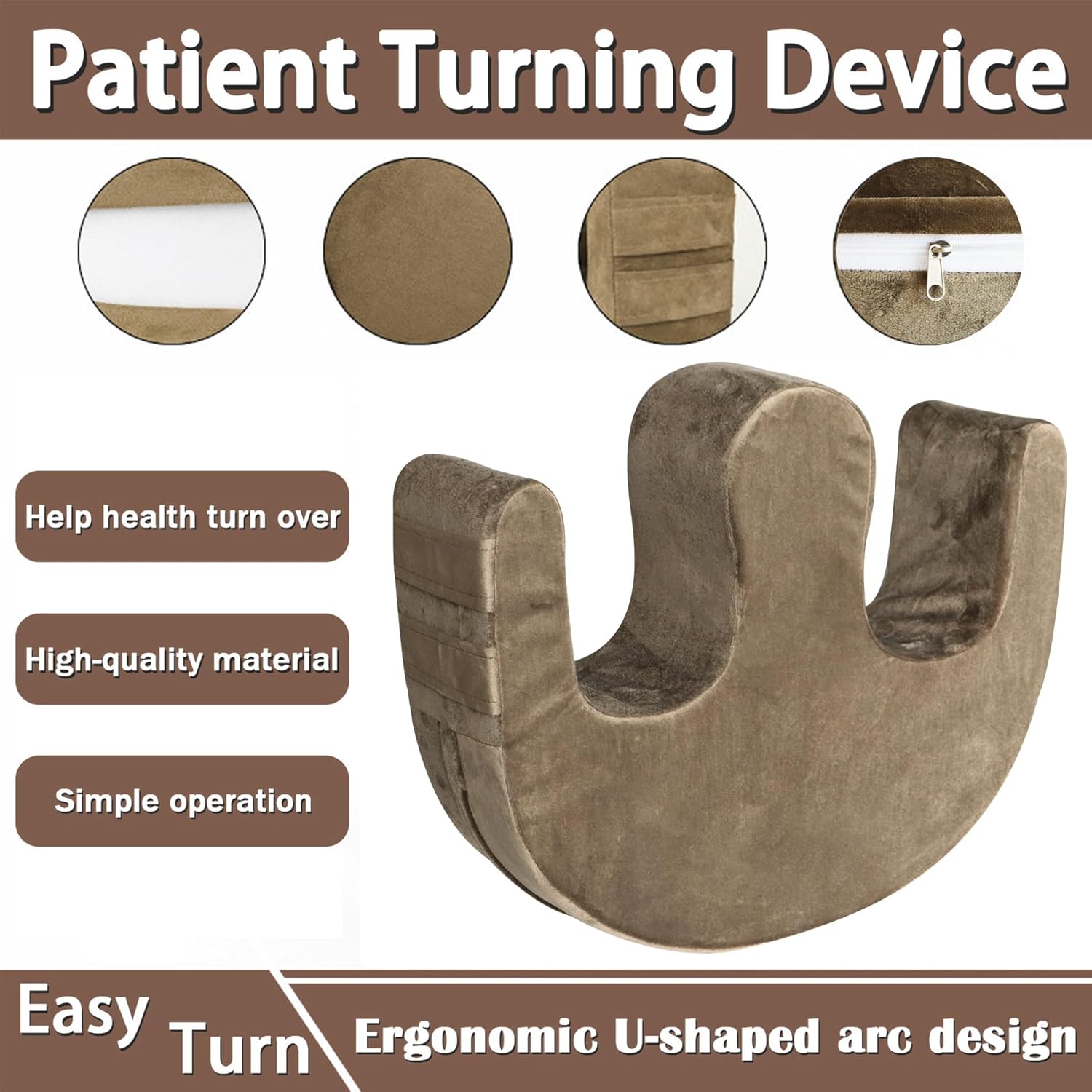 Sexysamba Bedridden Patient Turning Device with Fixing Strap Elderly Assistance Products Bed Rest Leg Pillow Patient Lift Aid Flannel Multifunctional Anti-Decubitus Nursing Products, Brown