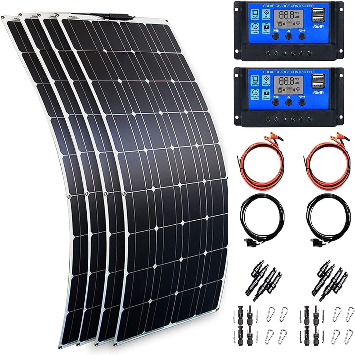 Panel Solar Panel Solar Plegable Paneles solares flexibles portátiles (4X300W), con 2 controladores de carga (40A), cargador de batería solar para autocaravana, barco, cabina, furgoneta, coche