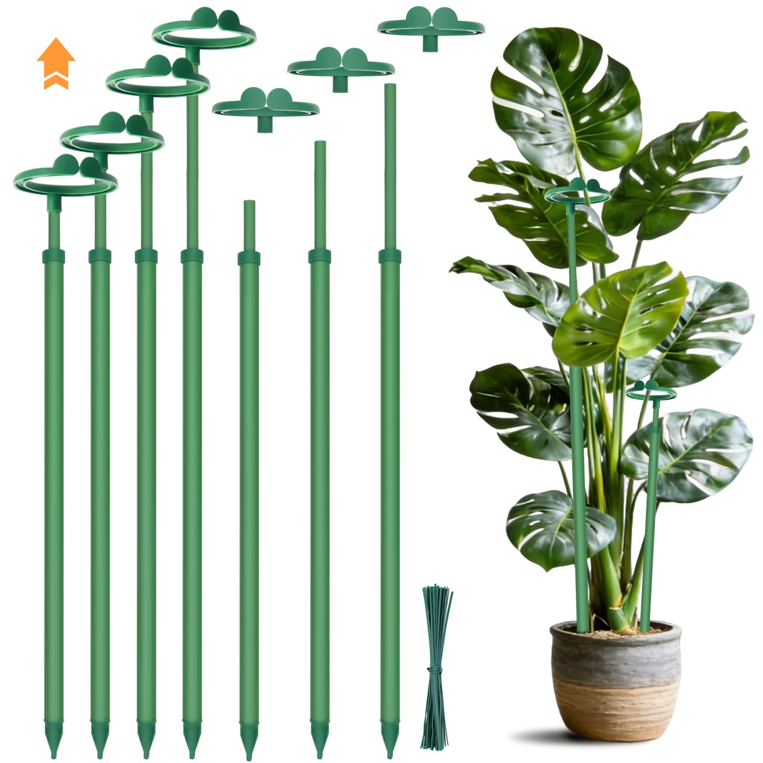 Telescoping Plant Stakes 7PCS, Length Scalable from 17.9IN to 30.1IN, Sturdy Fiberglass Monstera Plant Support, Orchid Sticks with Clips, Garden Stakes for Potted Plants, Tomatoes, Vegetables,Monstera — image 1