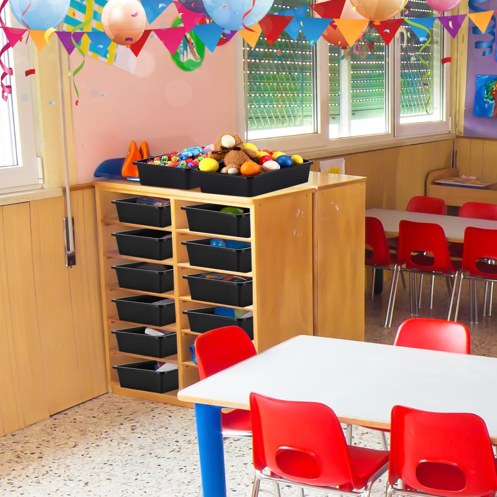Hoteam 10 bandejas de almacenamiento planas organizadoras de tamaño carta para aula, actividades artísticas, bandeja de plástico, organizador de archivos apilable para escuela, oficina, profesor,