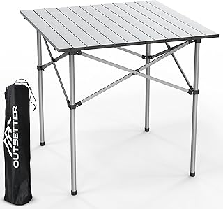 Portable Aluminium Camping Table, Lightweight Outdoor Table Folding Steel Frame with Roll Up Top Carry Bag, Compact Stable Foldable for Garden, Beach, Camping Hiking,Picnic (70 x 70 x 70cm)