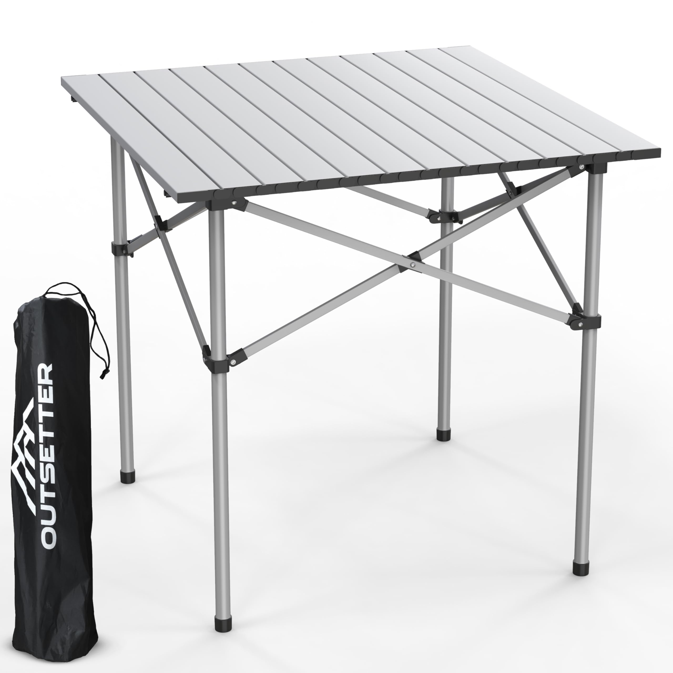Outsetter Portable Aluminium Camping Table, Lightweight Outdoor Table Folding Steel Frame with Roll Up Top Carry Bag, Compact Stable Foldable for Garden, Beach, Camping Hiking,Picnic (70 x 70 x 70cm)
