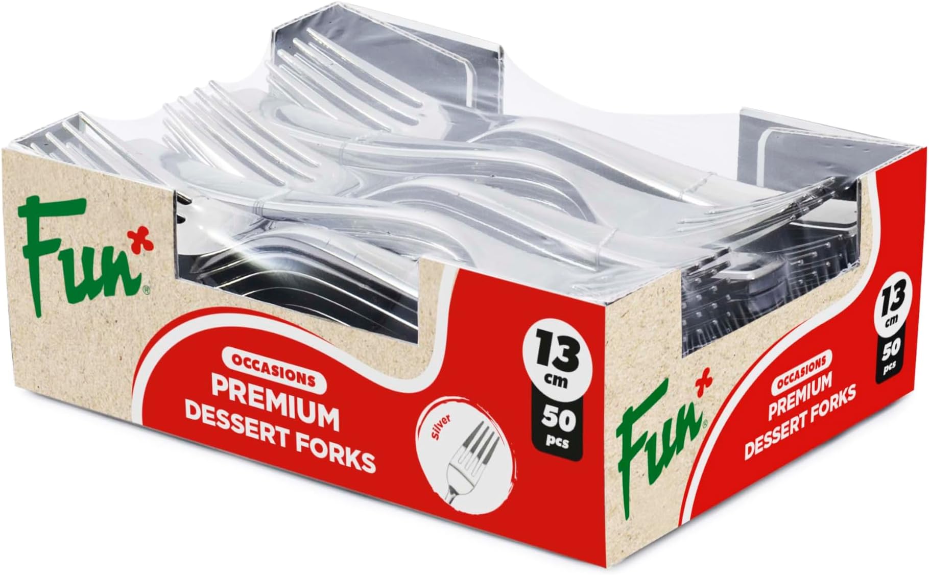 FUN BY AL BAYADER فن ® Festive Premium Disposable Plastic Silver Fork Set for Dinner Plates 15cm, Pack of 50