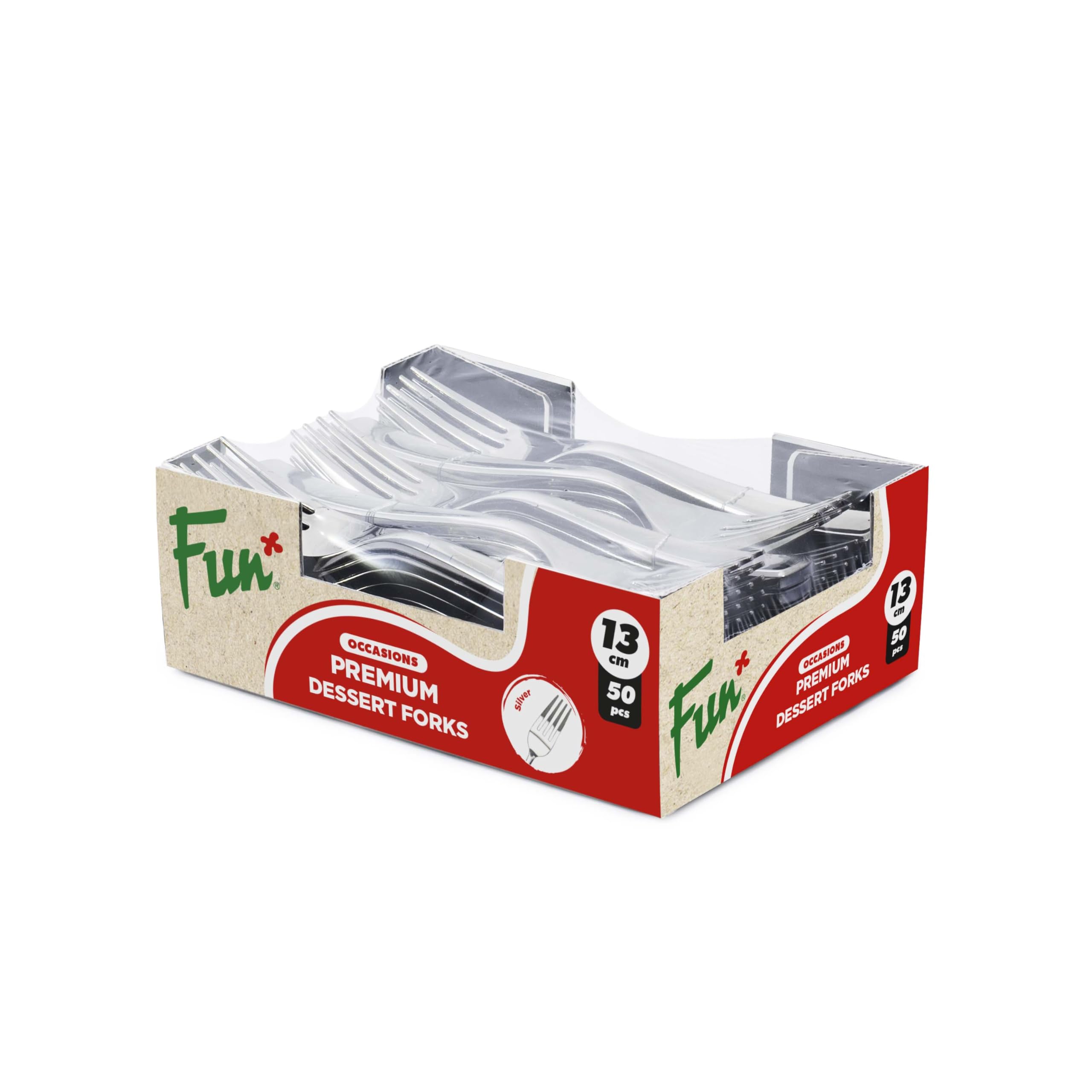 FUN BY AL BAYADER فن ® Festive Premium Disposable Plastic Silver Fork Set for Dinner Plates 15cm, Pack of 50