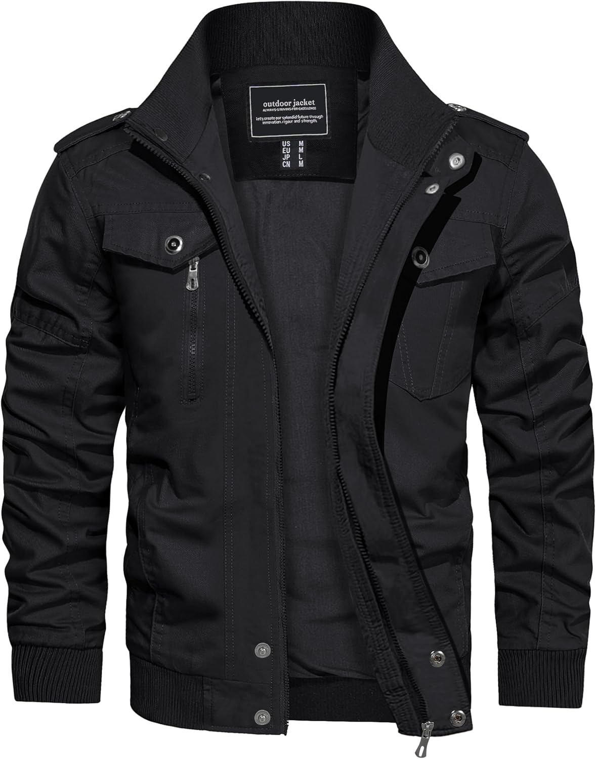 CRYSULLY Men's Cotton Military Jacket Lightweight Casual Windbreaker Stand Collar Bomber Jackets Coat with Multi Pockets