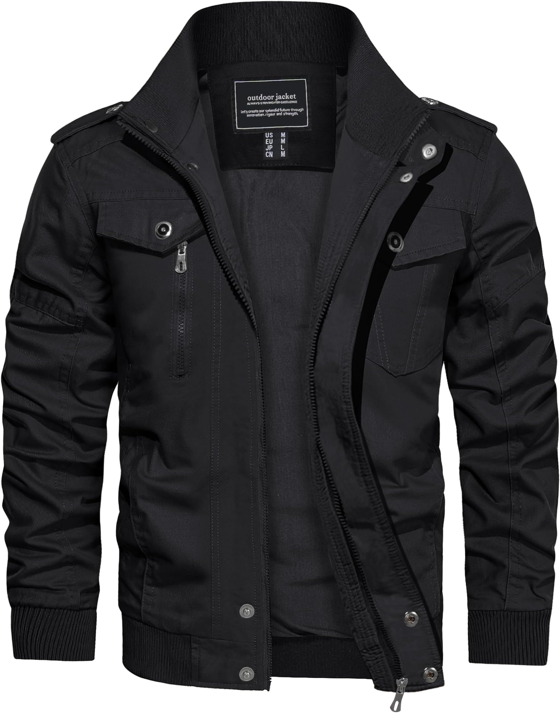 Men's Cotton Military Jacket Lightweight Casual Windbreaker Stand Collar Bomber Jackets Coat with Multi Pockets