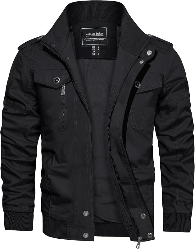 Men's Military Jacket Casual Windbreaker Coat with Multi Pockets