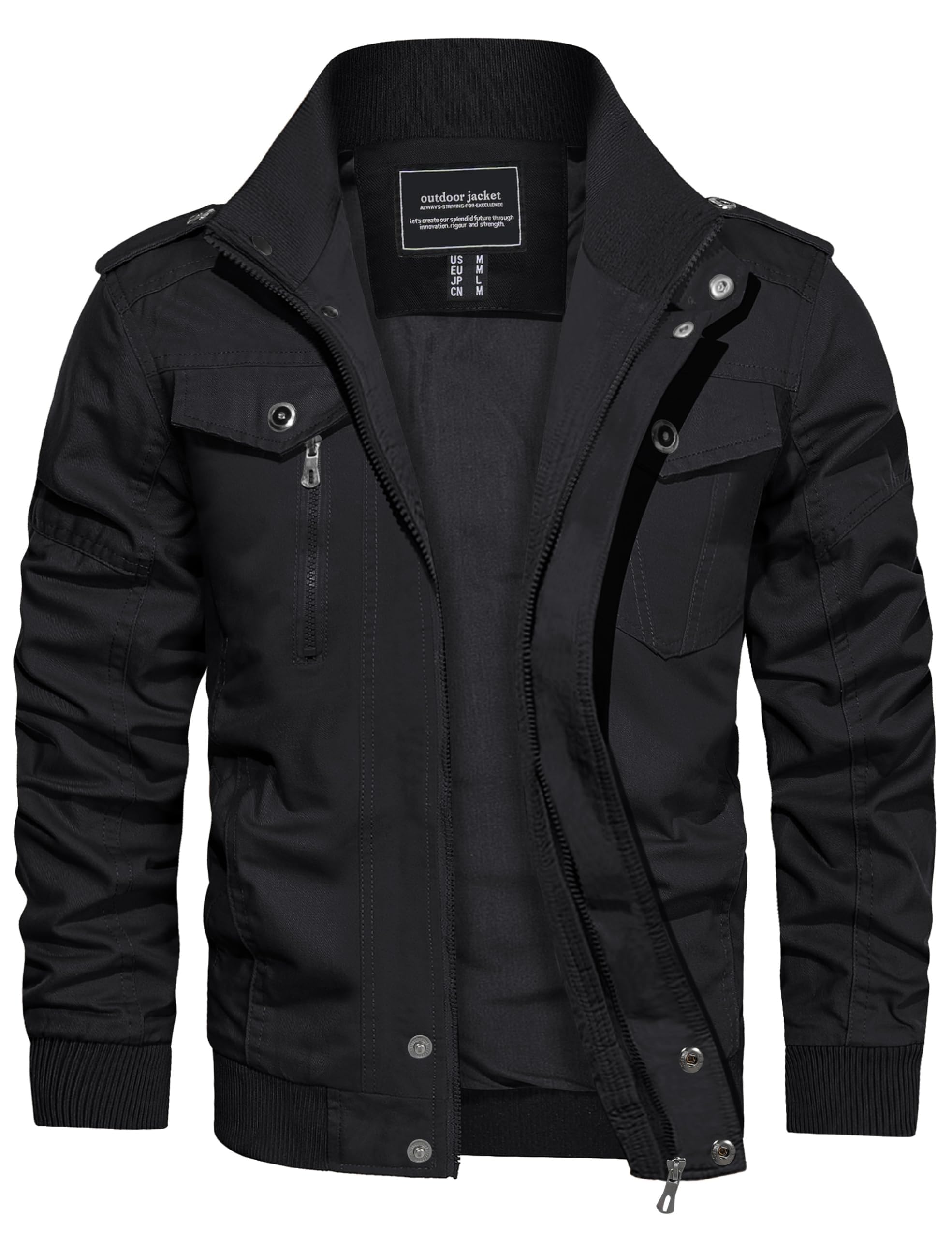 Men's Cotton Military Jacket Lightweight Casual Windbreaker Stand Collar Bomber Jackets Coat with Multi Pockets