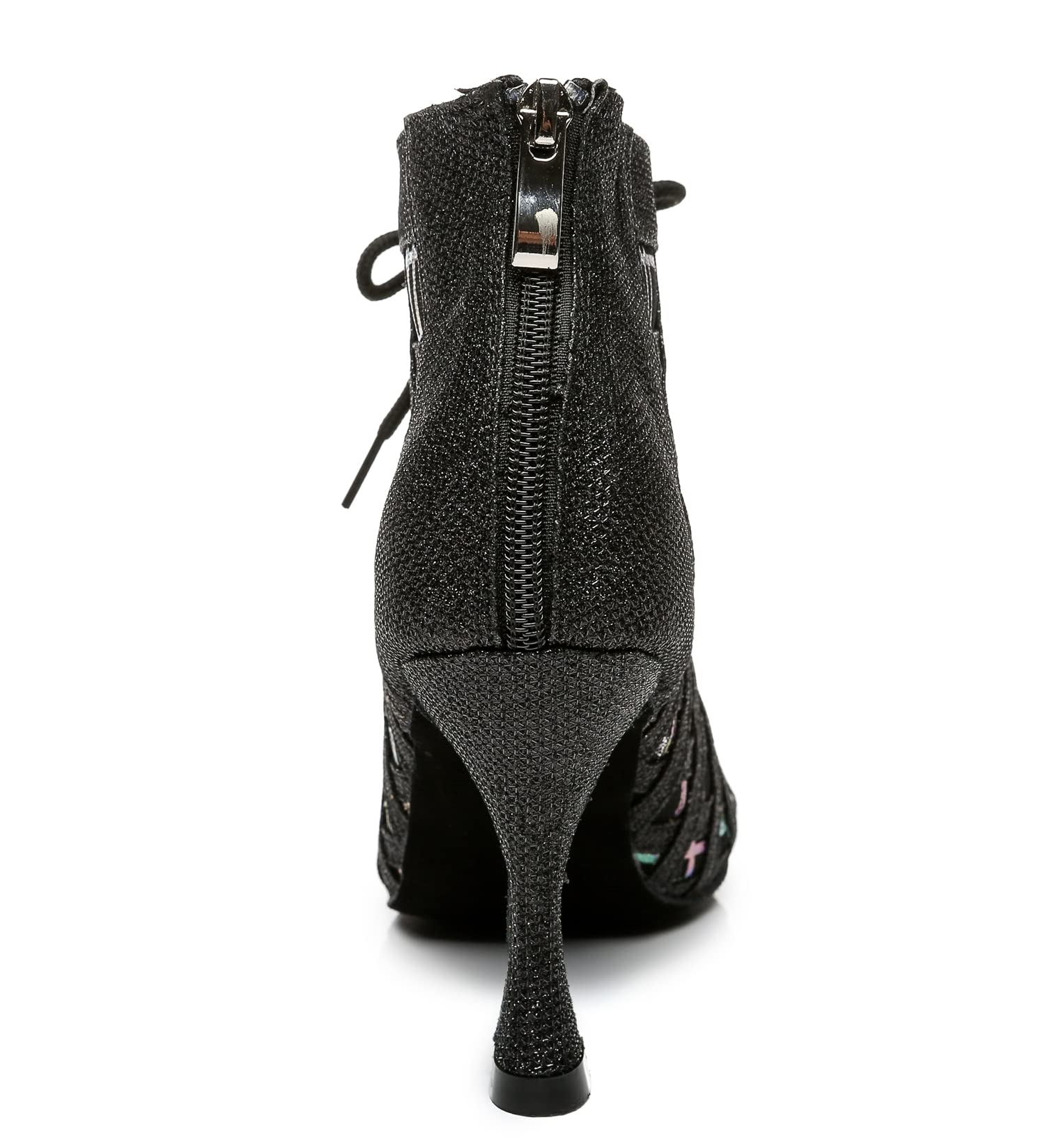 Damskie sznurowane buty typu peep toe, siateczka, brokat, syntetyk, rozkloszowany obcas, tango, sala balowa, do tańca latynoskiego, zamek błyskawiczny