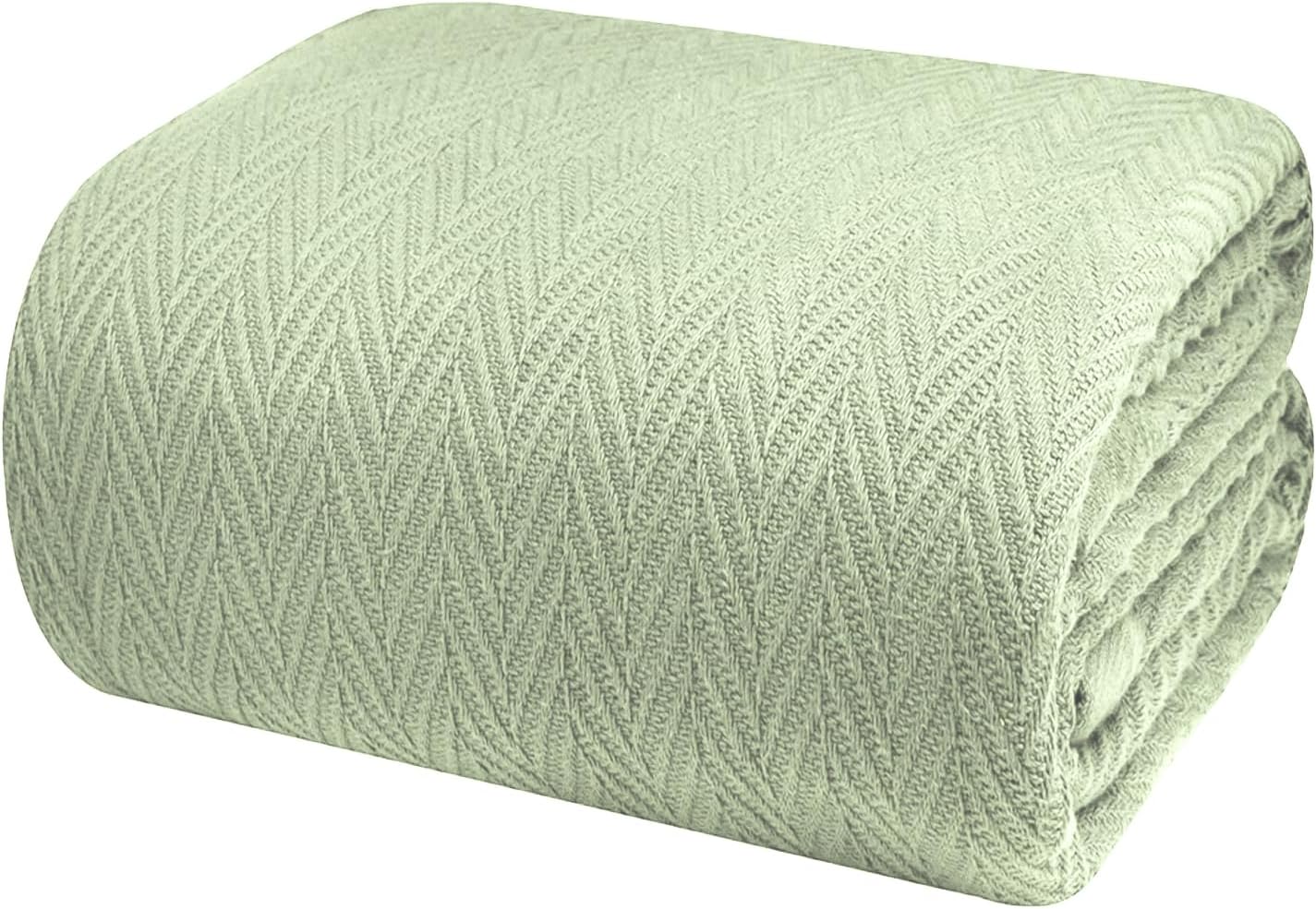 Luxurious 100% Cotton Blanket Green – Queen Size 230 cm x 230 cm – Premium Thermal Blankets – Premium Cotton Blanket for All Seasons – Throw Blanket for Sofa, Bed, Couch