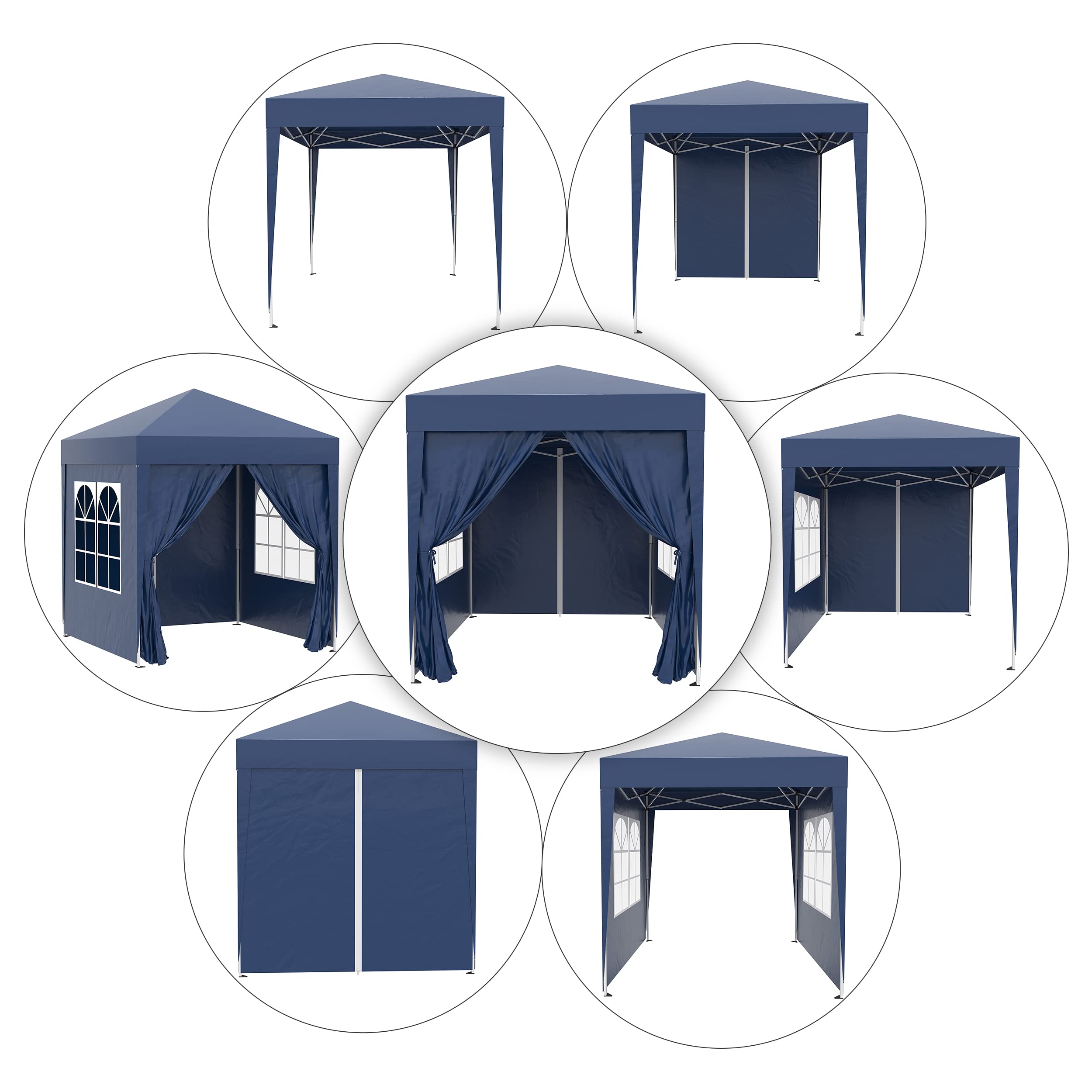 Outsunny Gazebo 2x2 m Pop-up Impermeabile con 4 Pareti Rimovibili, Gazebo Pieghevole in Metallo e Poliestere con Borsa da Trasporto, Blu