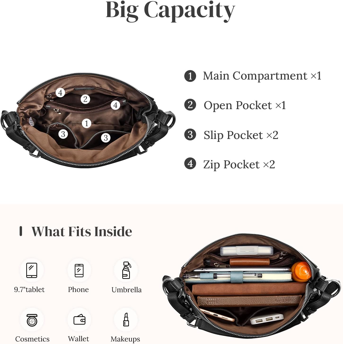 S-ZONE Womens Hobo Genuine Leather Shoulder Bag Top-handle Handbag Ladies Purses - Image 6