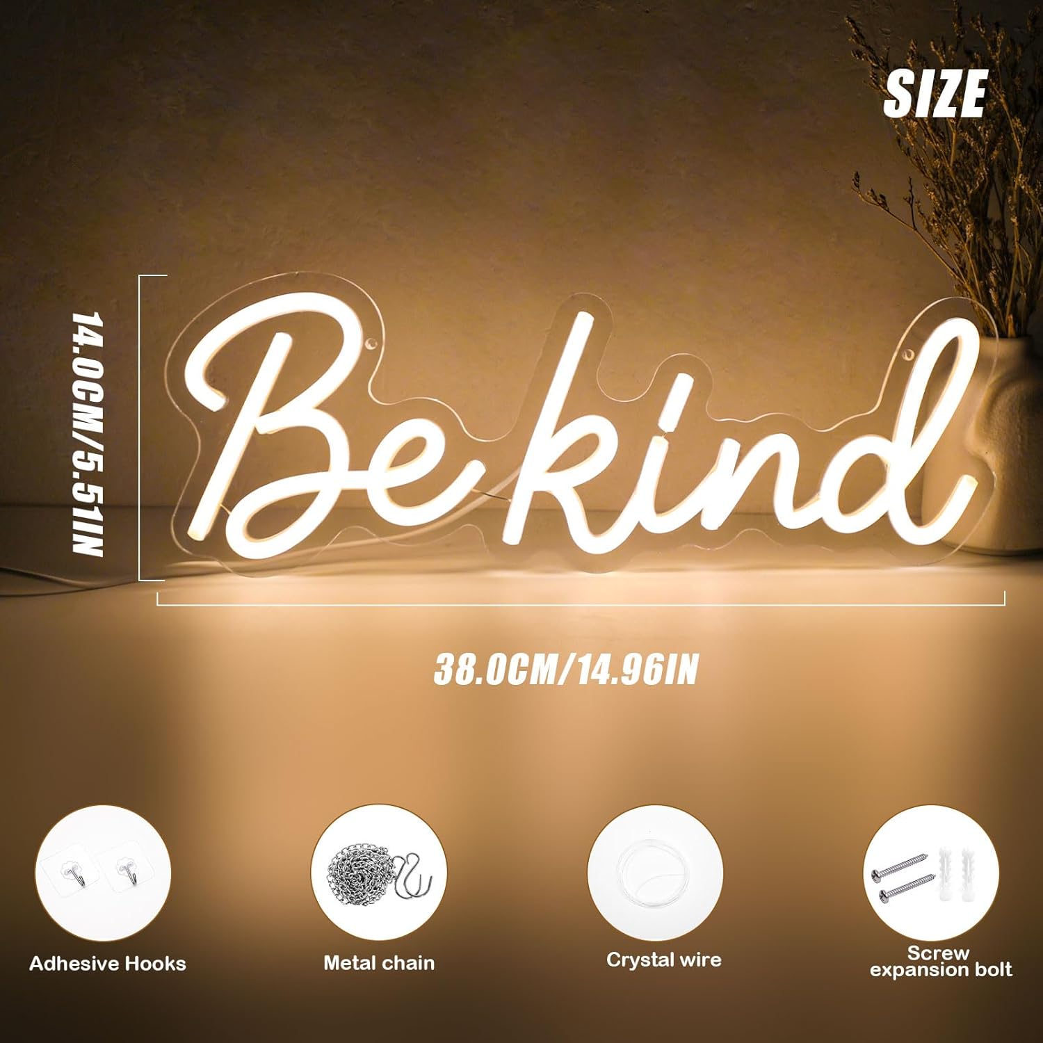 Be Kind Neon Sign, Classroom Neon Sign Dimmable LED Kids Neon Lights Inspirational Signs for Wall Decor, Warm White Be Kind Light Gift for Classroom, Bedroom, Kids Room, Dorm, Office, Bookstore Boutique