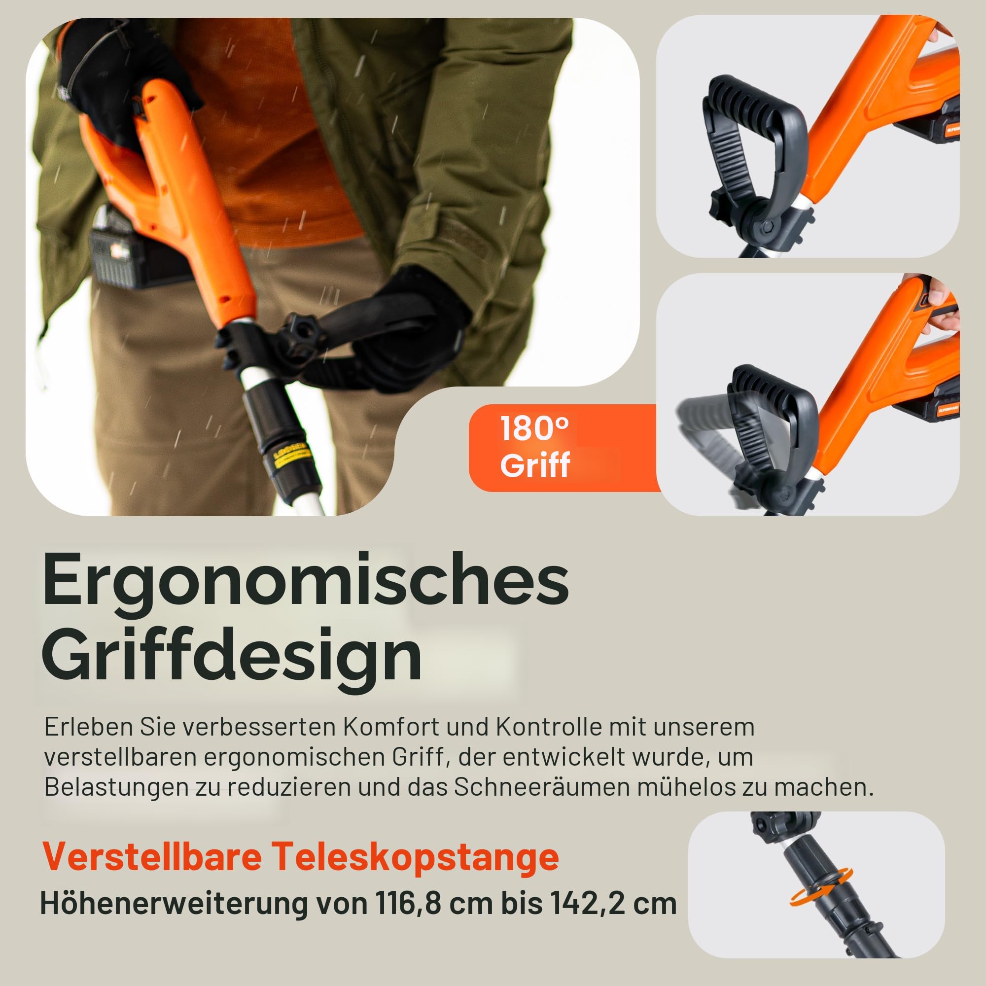 SuperHandy Kabellose Schneeschaufel, 20 V, 2 Ah, elektrischer Schneewerfer – leicht, 25,4 x 12,7 cm Räumweg, 7,6 m Wurfweite, 136 kg/min Schneekapazität (2024)