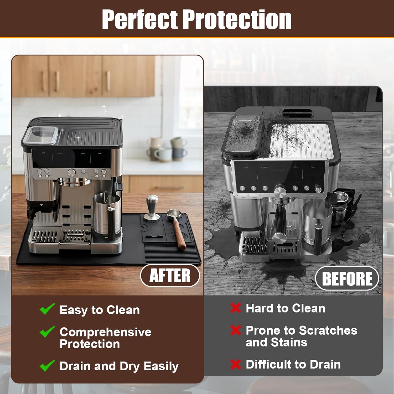 Silicone Coffee Maker Mat for Ninja Luxe Espresso Cafe Machine ES601/ES701, 3-in-1 Design Espresso coffee Bar Mat/Top Mat/Tamping Mat Accessories, Non-Slip Waterproof Stain-Resistant, 3 Pack