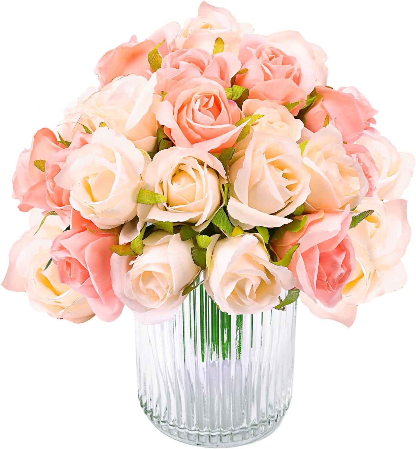 Topixdeals Pink Flower Heads,Silk Rose Heads Artificial Flowers,Silk Cream Rose