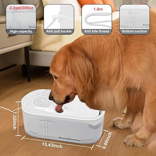 Miniatura 3 de Fuente de agua ultra silenciosa para mascotas de 2.3 galones300 oz9 L, para perros grandesmedianos en el interior, dispensador automático de agua