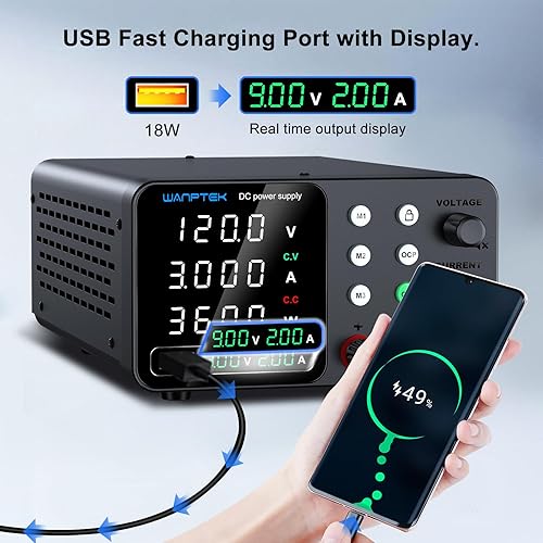 Miniatura 25 de Fuente de alimentación de CC variable, 30 V 10 A, fuentes de alimentación reguladas de conmutación ajustable con memoria preestablecida/llave