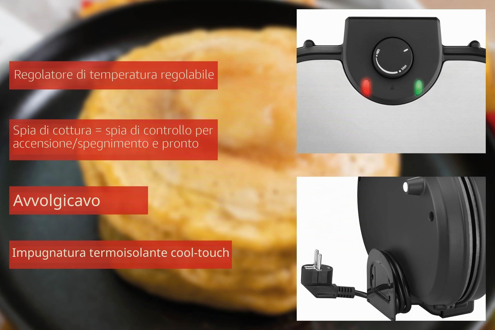 Unold 48165 - Maker doppio per pancake americano, nero, in acciaio inox, con rivestimento antiaderente, 1000 Watt